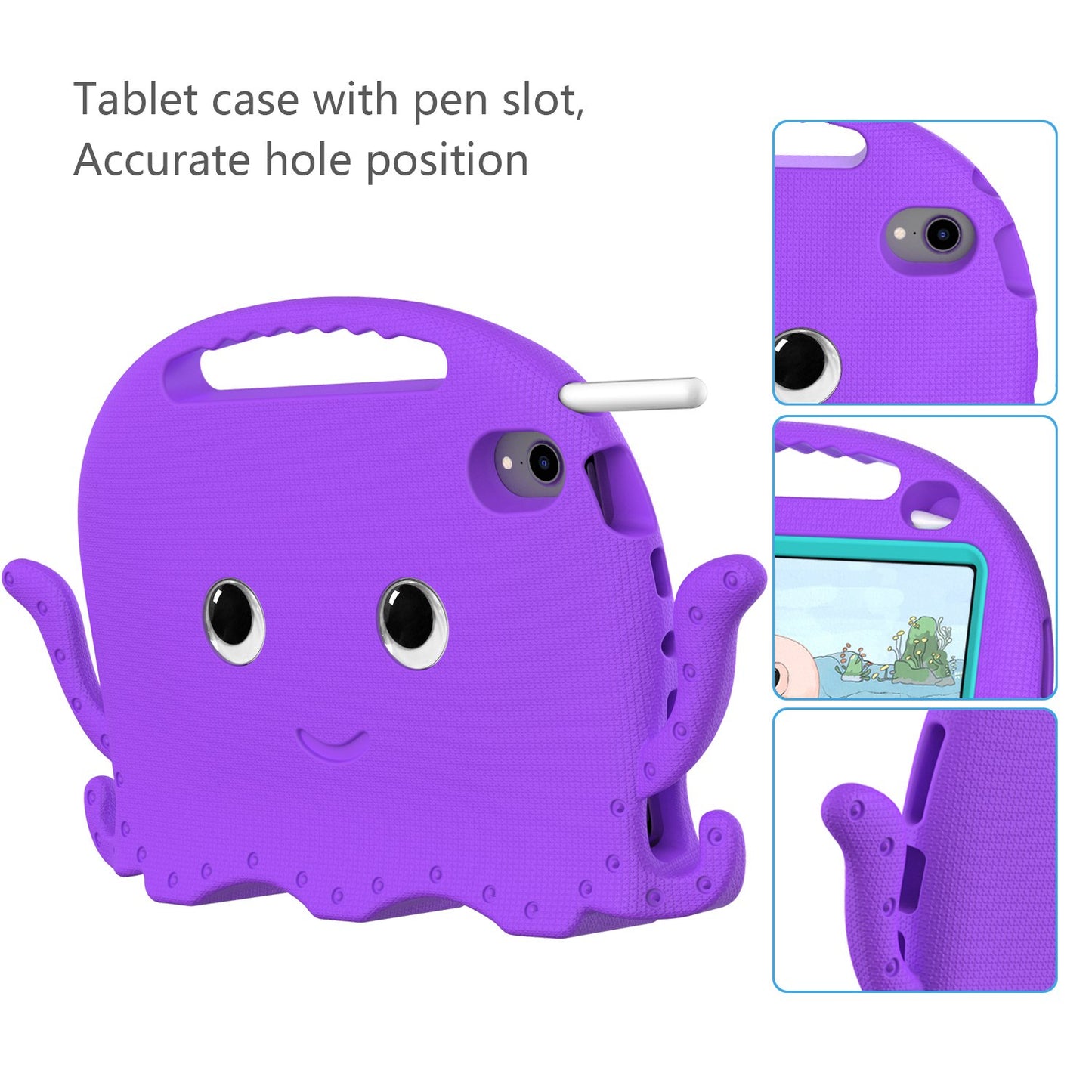 For iPad mini (2021) Cute Octopus Shape EVA Case Pen Slot Design Shockproof Tablet Cover with Handle and Shoulder Strap