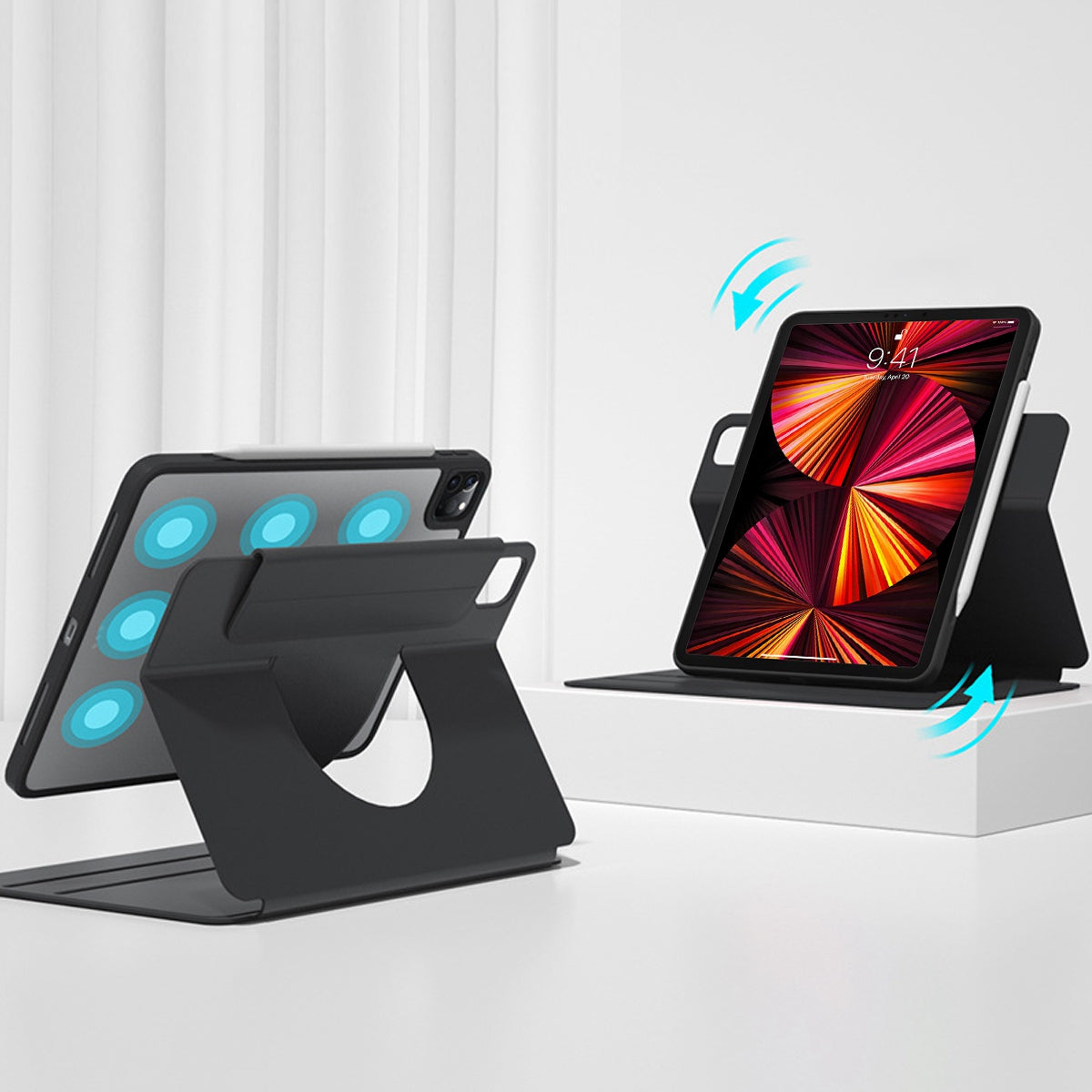 For iPad Pro 11-inch (2021) (2020) (2018) Skin-touch Shockproof Case 360-degree Rotating 2 in 1 Detachable Tablet Cover with Stand
