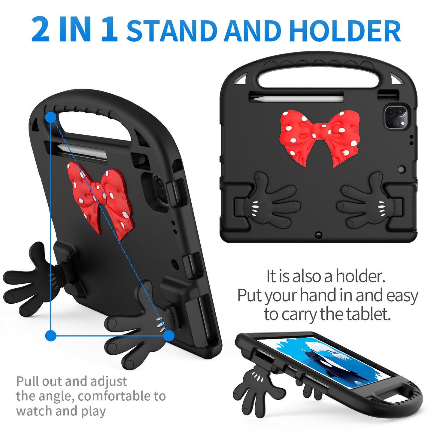 For iPad Air (2022)/(2020)/iPad Pro 11-inch (2021)/(2020)/(2018) Mini Palm Shape Kickstand Hand Grip EVA Case Shockproof Tablet Cover with Pen Slot