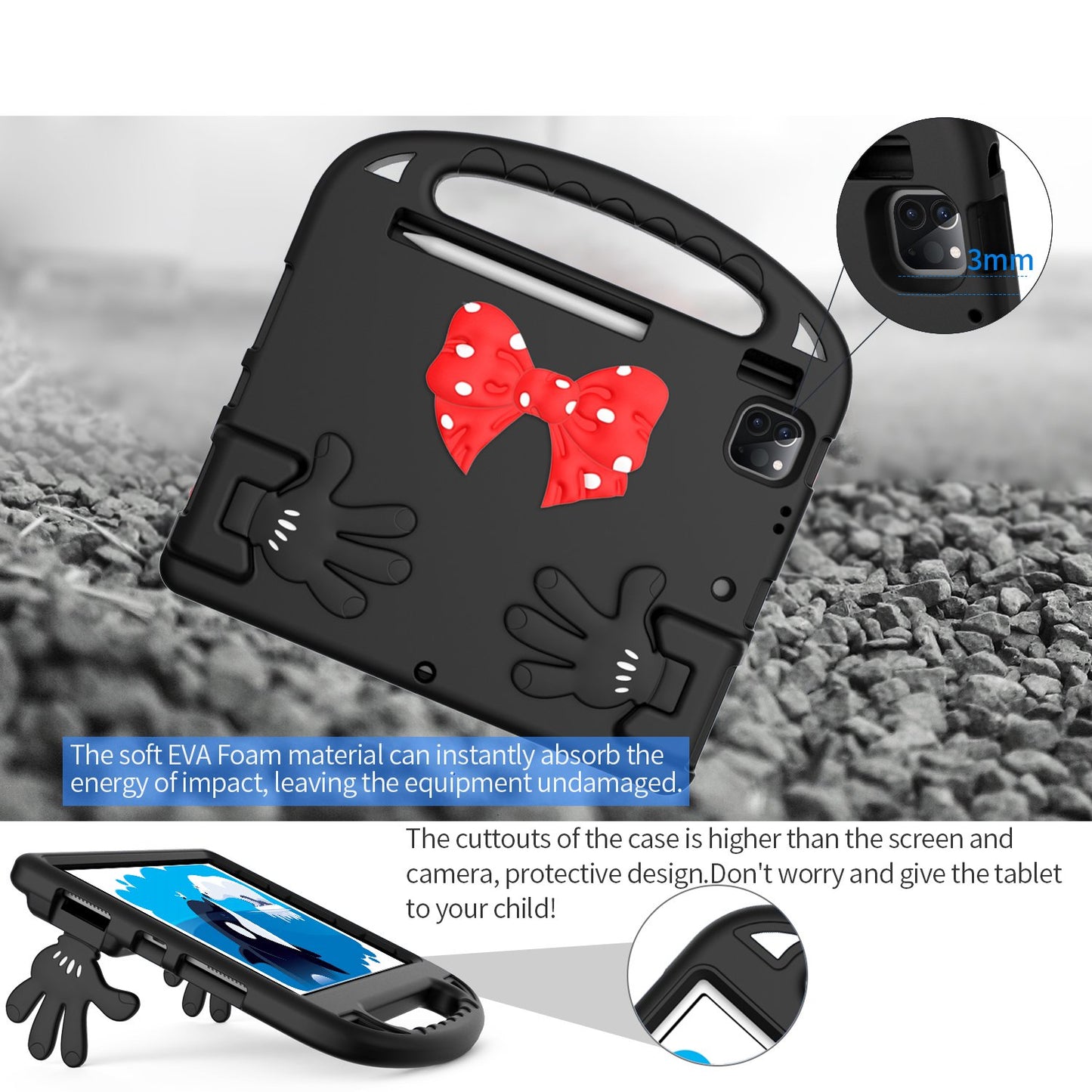 For iPad Air (2022)/(2020)/iPad Pro 11-inch (2021)/(2020)/(2018) Mini Palm Shape Kickstand Hand Grip EVA Case Shockproof Tablet Cover with Pen Slot