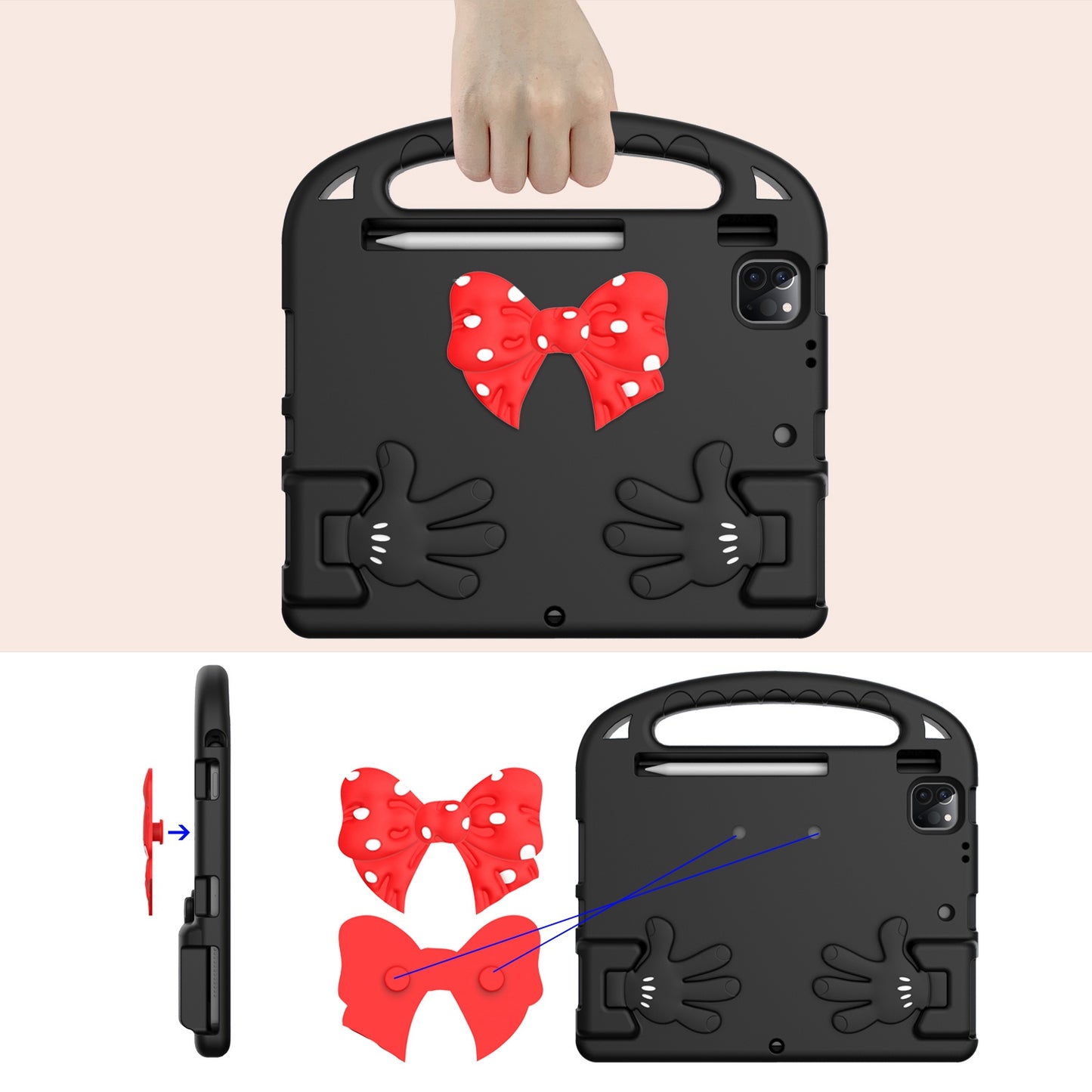 For iPad Air (2022)/(2020)/iPad Pro 11-inch (2021)/(2020)/(2018) Mini Palm Shape Kickstand Hand Grip EVA Case Shockproof Tablet Cover with Pen Slot