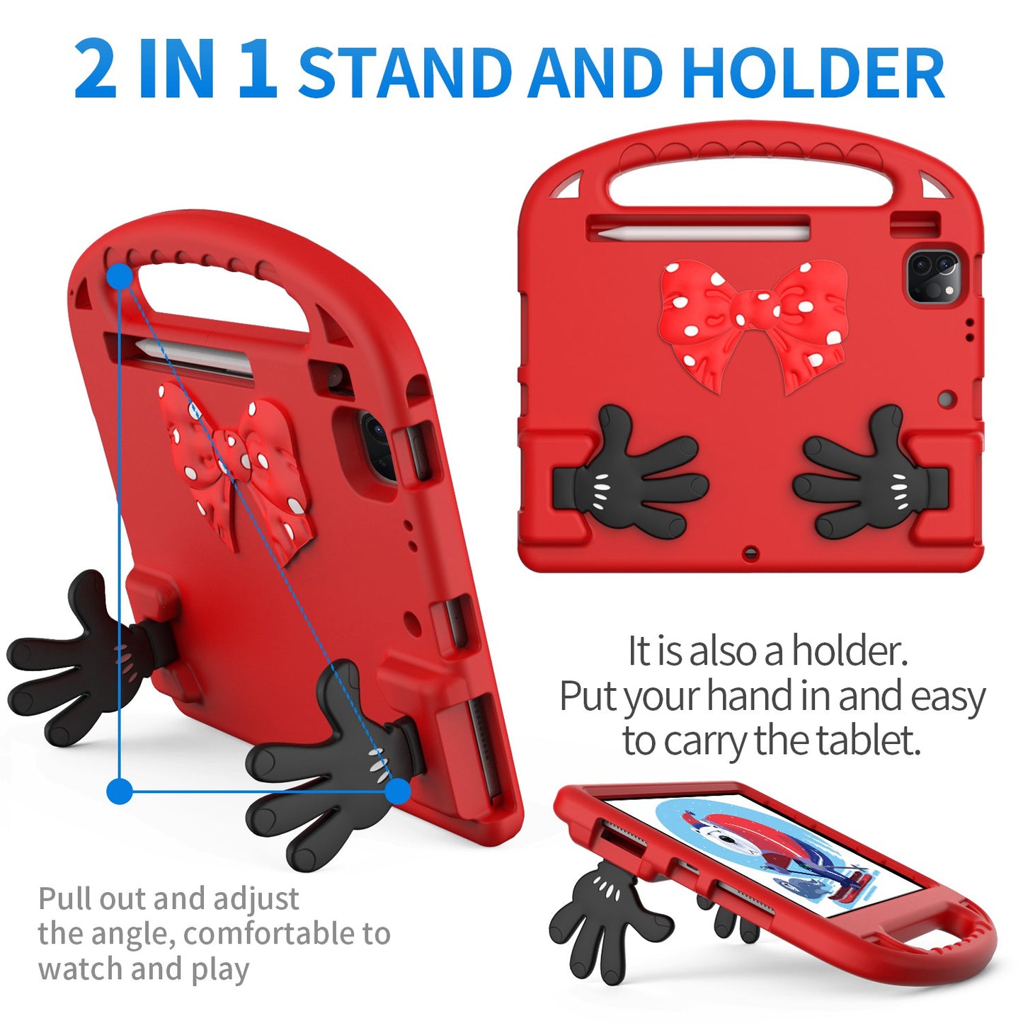 For iPad Air (2022)/(2020)/iPad Pro 11-inch (2021)/(2020)/(2018) Mini Palm Shape Kickstand Hand Grip EVA Case Shockproof Tablet Cover with Pen Slot
