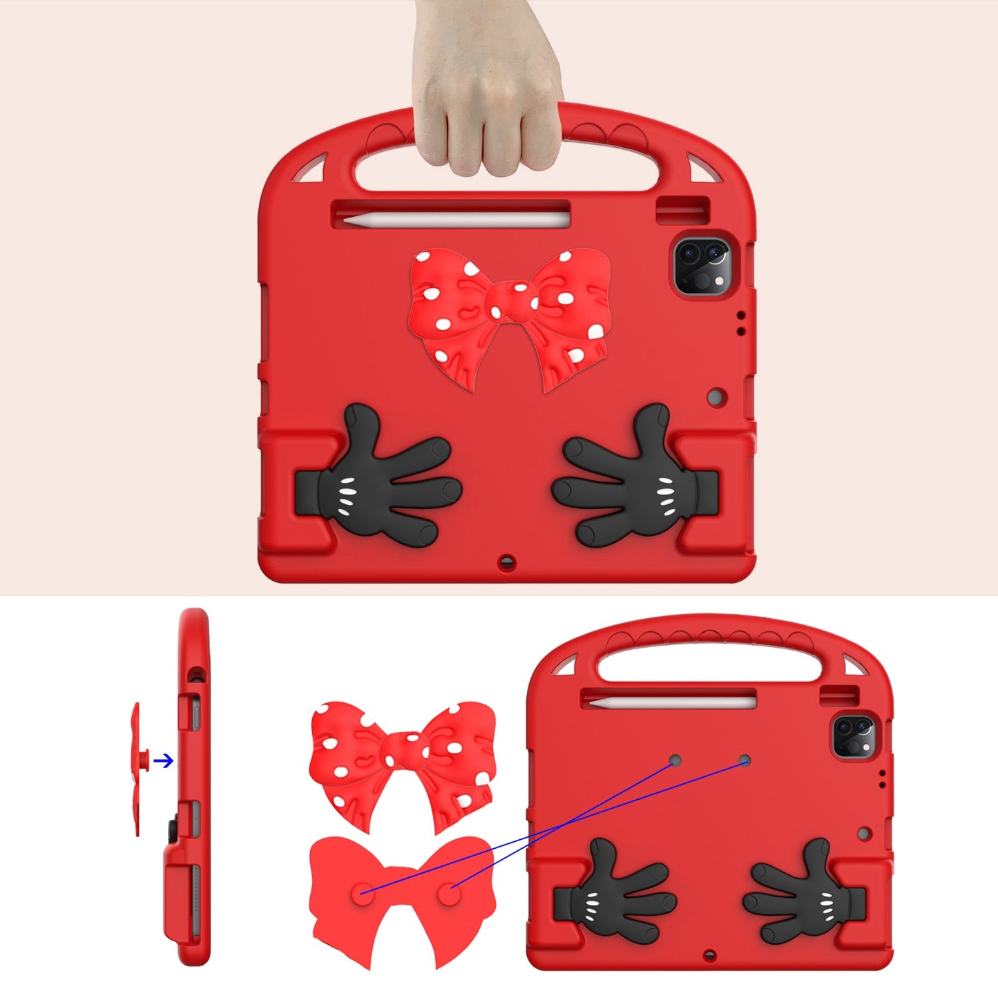 For iPad Air (2022)/(2020)/iPad Pro 11-inch (2021)/(2020)/(2018) Mini Palm Shape Kickstand Hand Grip EVA Case Shockproof Tablet Cover with Pen Slot