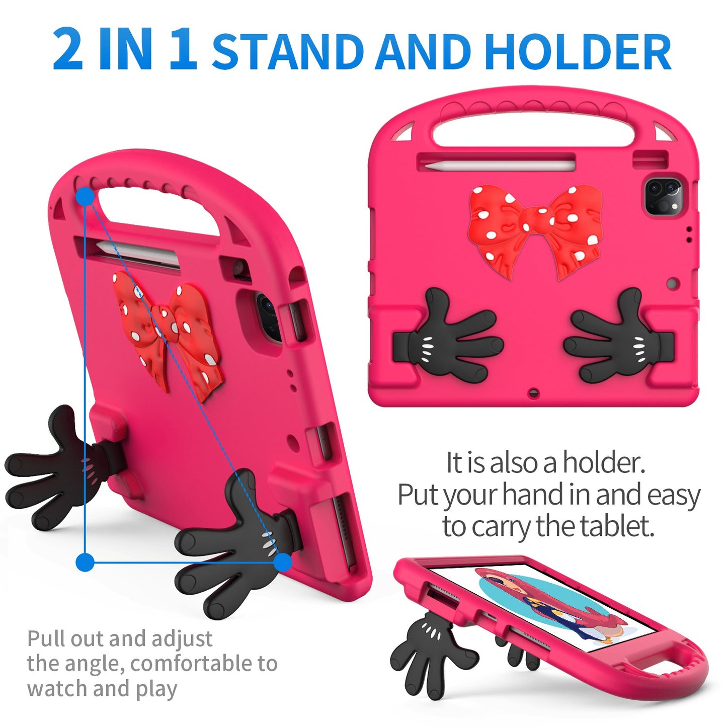For iPad Air (2022)/(2020)/iPad Pro 11-inch (2021)/(2020)/(2018) Mini Palm Shape Kickstand Hand Grip EVA Case Shockproof Tablet Cover with Pen Slot