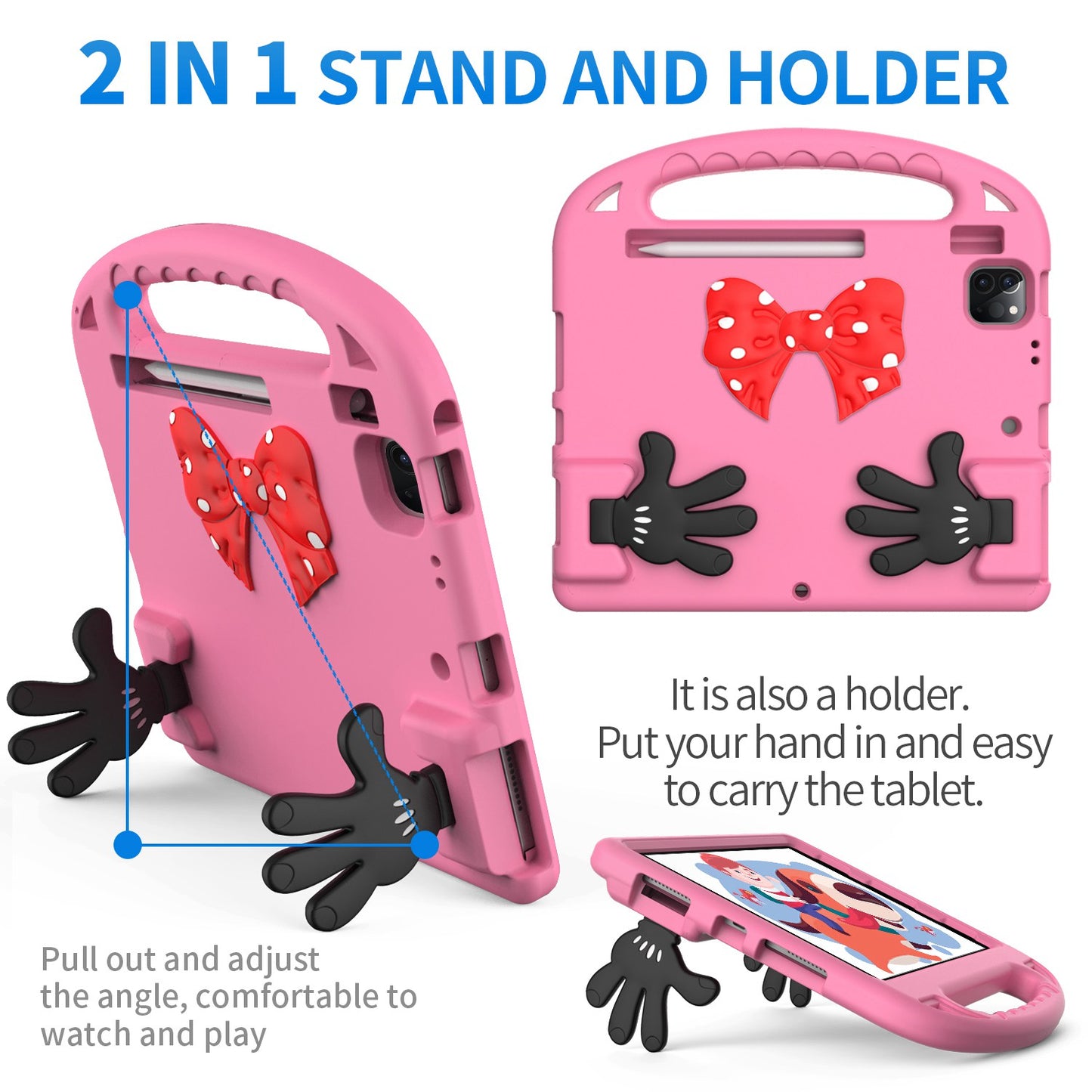 For iPad Air (2022)/(2020)/iPad Pro 11-inch (2021)/(2020)/(2018) Mini Palm Shape Kickstand Hand Grip EVA Case Shockproof Tablet Cover with Pen Slot