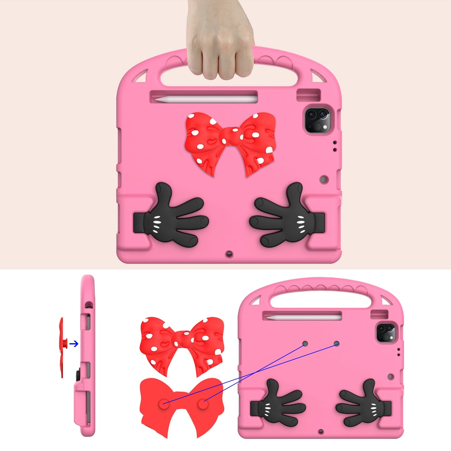 For iPad Air (2022)/(2020)/iPad Pro 11-inch (2021)/(2020)/(2018) Mini Palm Shape Kickstand Hand Grip EVA Case Shockproof Tablet Cover with Pen Slot