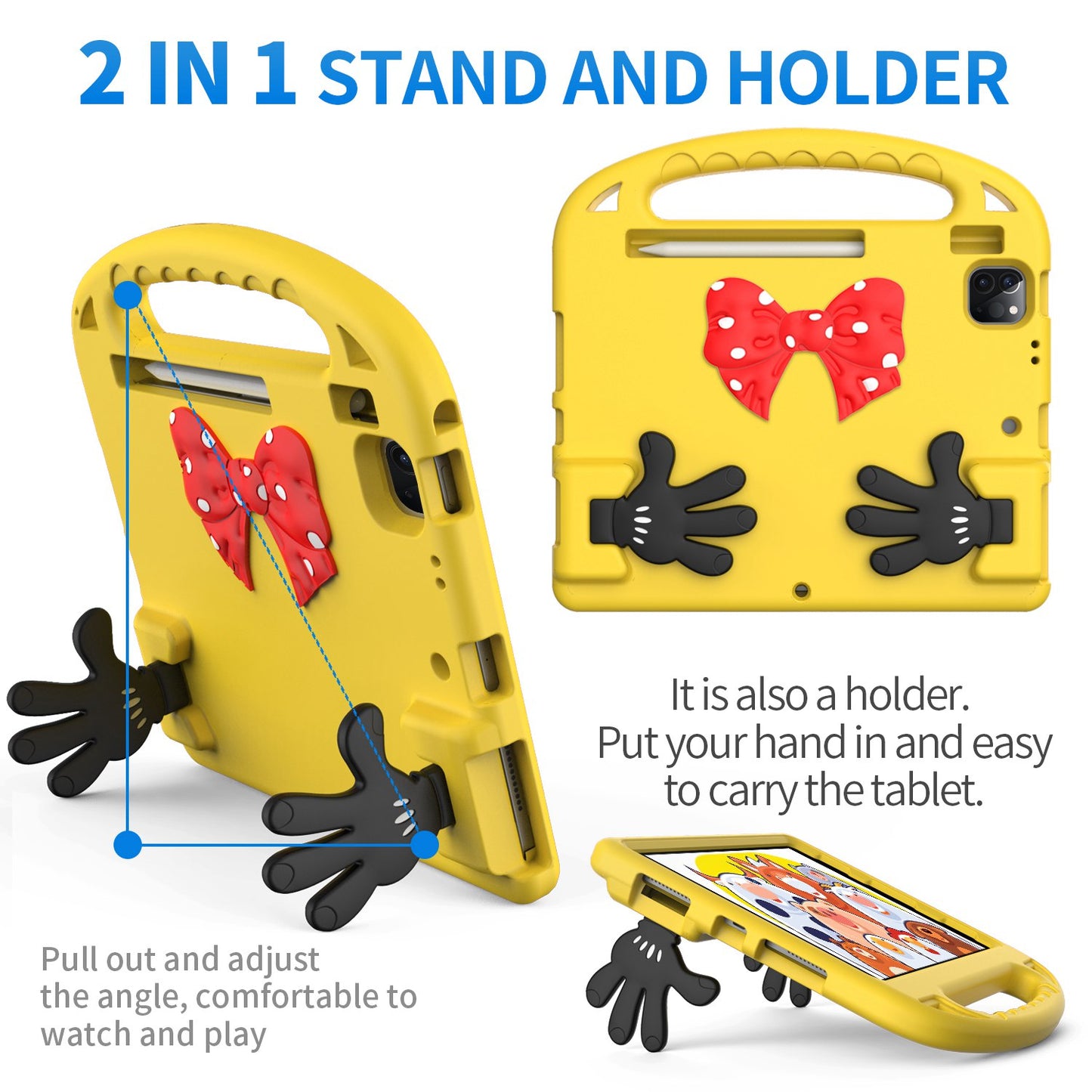 For iPad Air (2022)/(2020)/iPad Pro 11-inch (2021)/(2020)/(2018) Mini Palm Shape Kickstand Hand Grip EVA Case Shockproof Tablet Cover with Pen Slot
