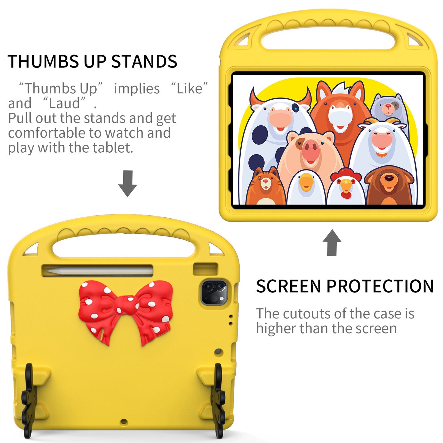 For iPad Air (2022)/(2020)/iPad Pro 11-inch (2021)/(2020)/(2018) Mini Palm Shape Kickstand Hand Grip EVA Case Shockproof Tablet Cover with Pen Slot