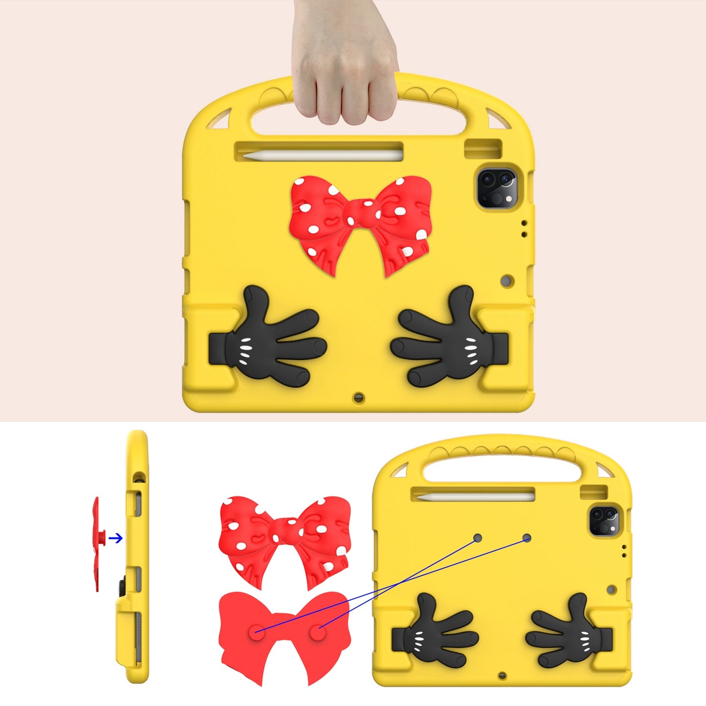 For iPad Air (2022)/(2020)/iPad Pro 11-inch (2021)/(2020)/(2018) Mini Palm Shape Kickstand Hand Grip EVA Case Shockproof Tablet Cover with Pen Slot