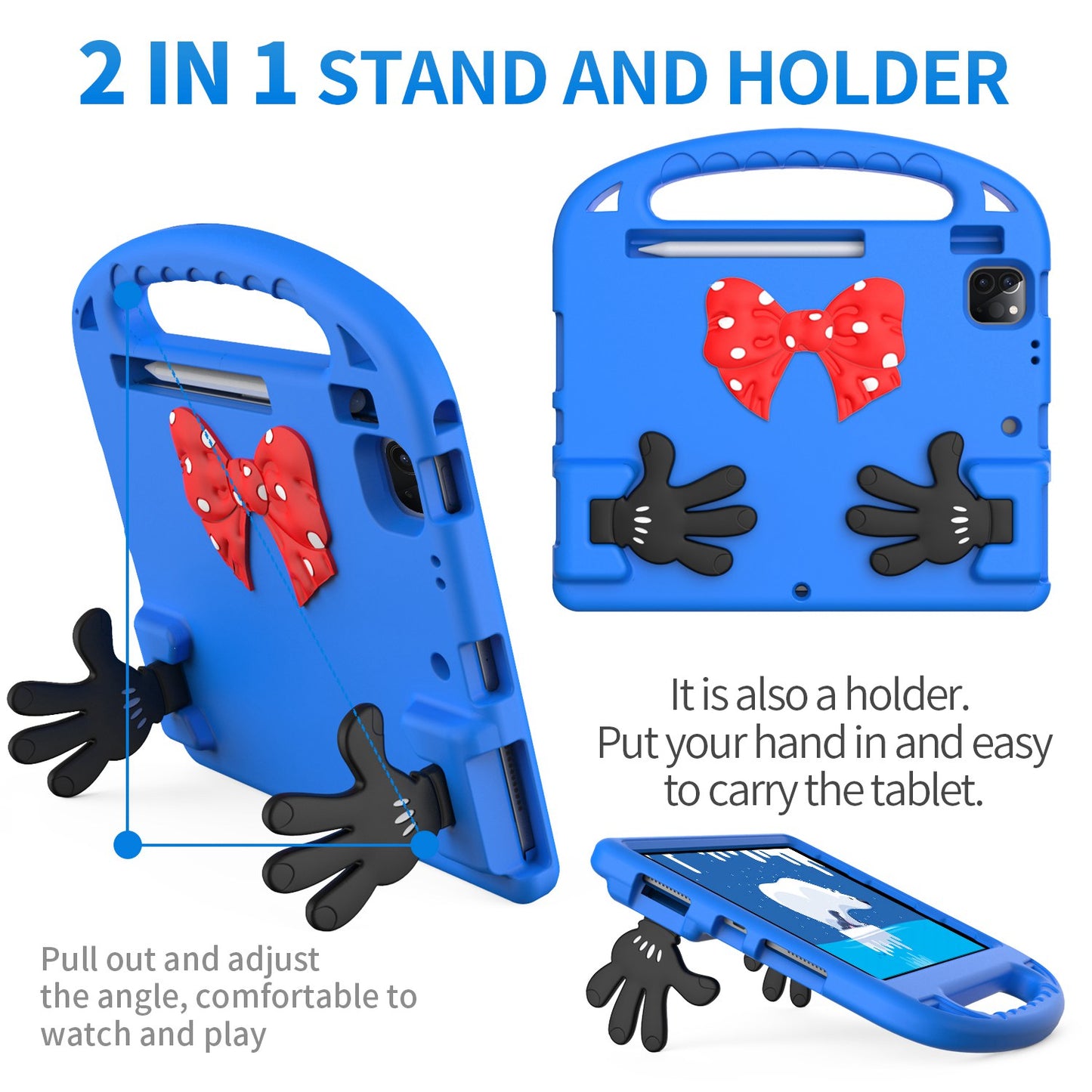 For iPad Air (2022)/(2020)/iPad Pro 11-inch (2021)/(2020)/(2018) Mini Palm Shape Kickstand Hand Grip EVA Case Shockproof Tablet Cover with Pen Slot