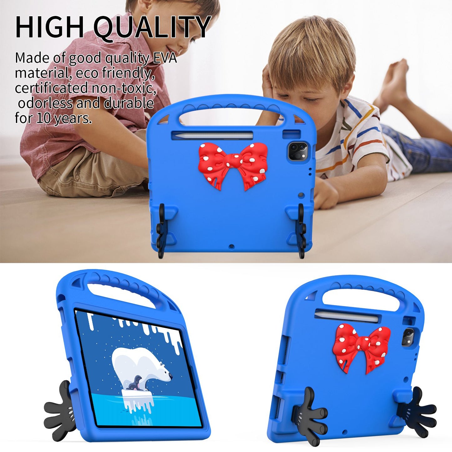 For iPad Air (2022)/(2020)/iPad Pro 11-inch (2021)/(2020)/(2018) Mini Palm Shape Kickstand Hand Grip EVA Case Shockproof Tablet Cover with Pen Slot