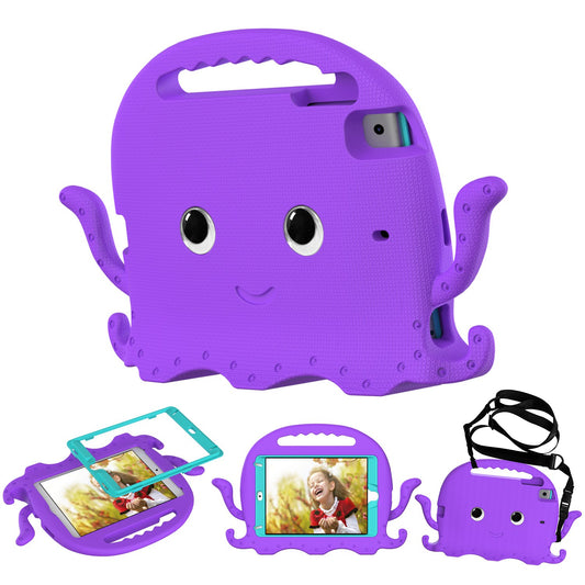 For iPad Mini/Mini 2/mini 3/mini 4/mini (2019) 7.9 inch EVA Tablet Case Cute Cartoon Octopus Protective Cover Pen Slot Design Anti-drop Case with Handle and Shoulder Strap