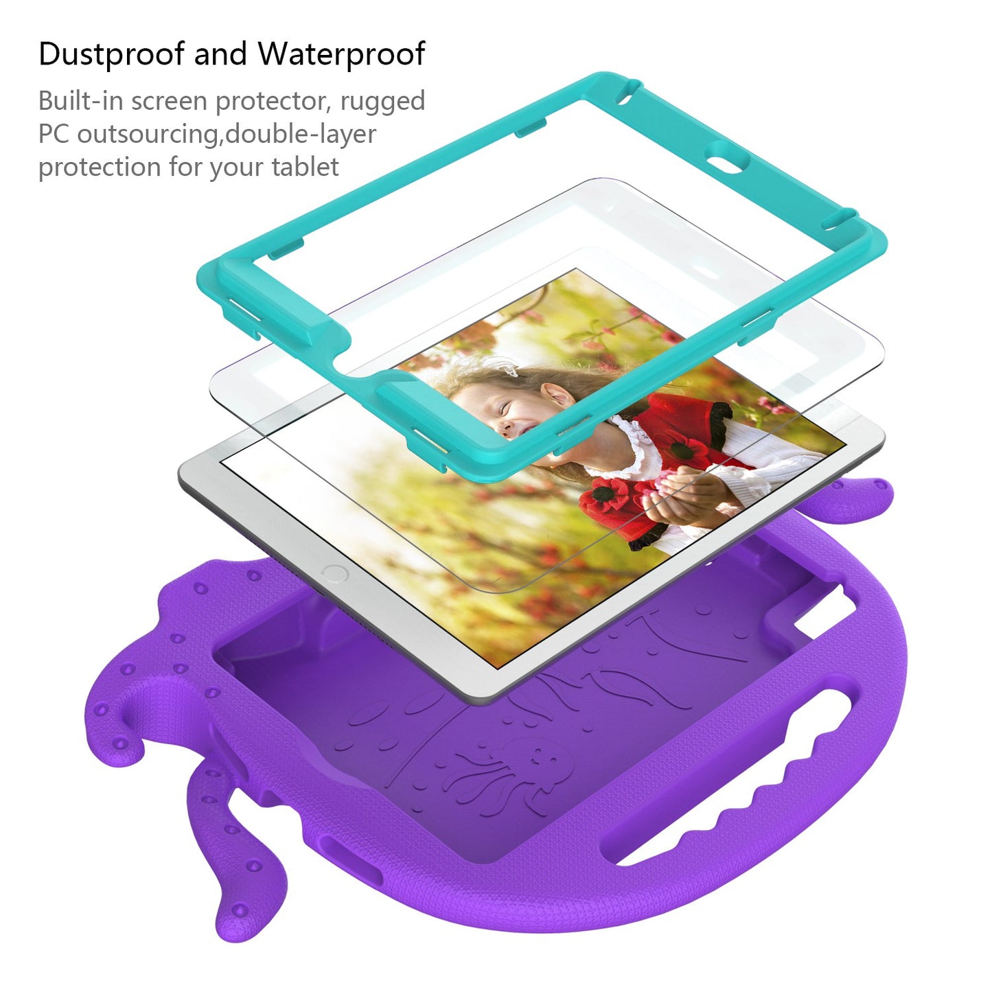 For iPad Mini/Mini 2/mini 3/mini 4/mini (2019) 7.9 inch EVA Tablet Case Cute Cartoon Octopus Protective Cover Pen Slot Design Anti-drop Case with Handle and Shoulder Strap