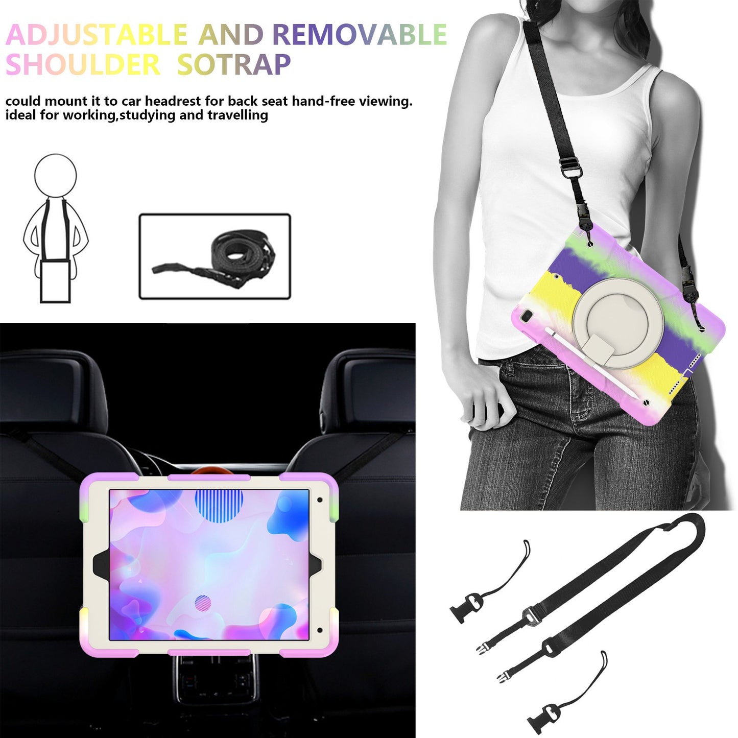 For iPad 10.2 (2021)/(2019)/(2020) Shockproof Case Anti-fall Colorful Tablet Cover Scratch Resistant Portable Protective Case with Kickstand/Pencil Holder