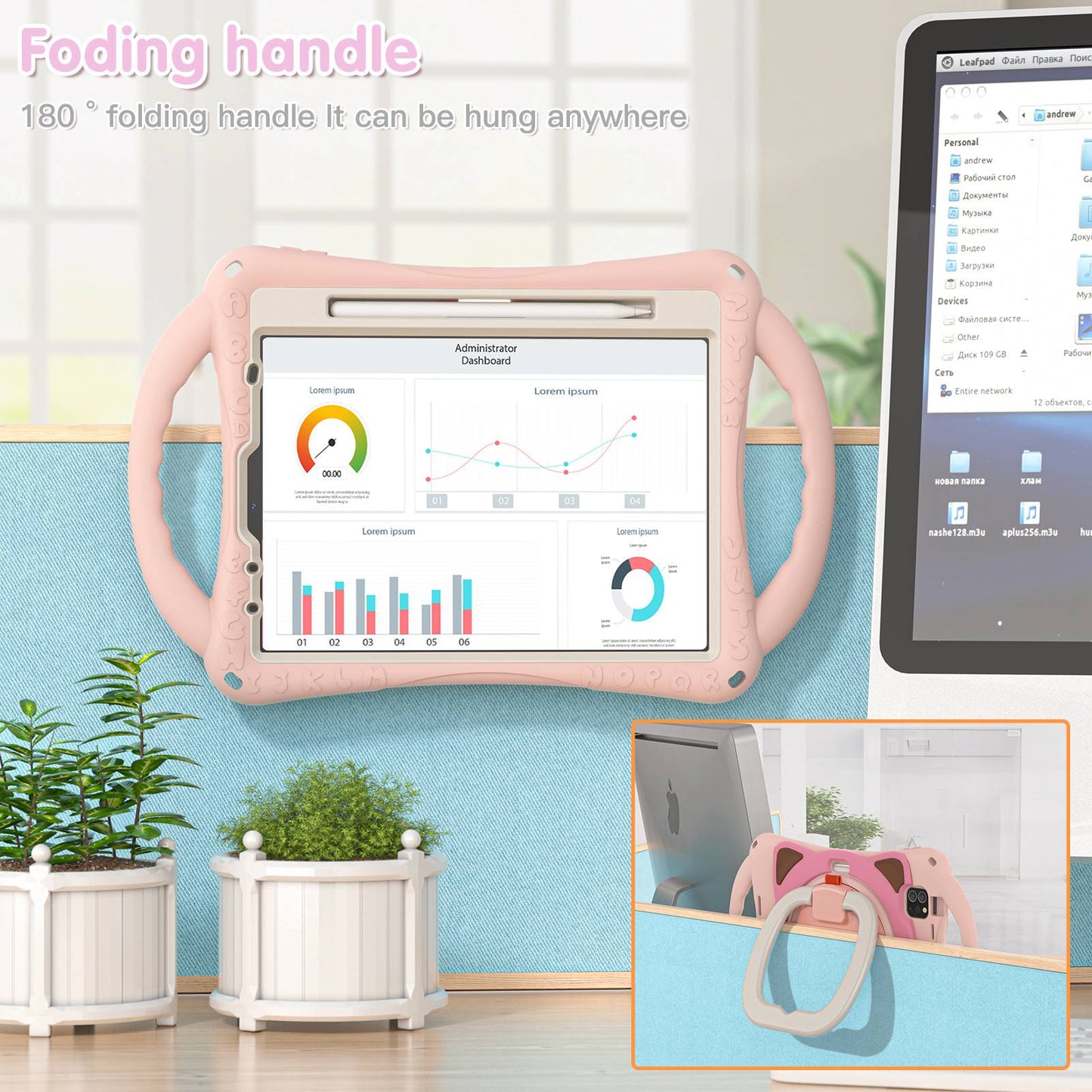 For iPad Air (2022)/(2020)/iPad Pro 11-inch (2021)/(2020)/(2018) PC + Silicone Rotating Kickstand Handle Grip Case Rugged Impact Drop Protection Cover with Pencil Holder