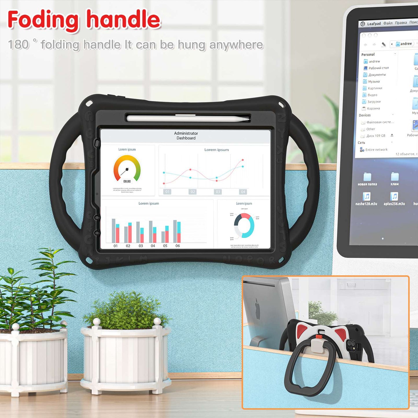 For iPad Air (2022)/(2020)/iPad Pro 11-inch (2021)/(2020)/(2018) PC + Silicone Rotating Kickstand Handle Grip Case Rugged Impact Drop Protection Cover with Pencil Holder