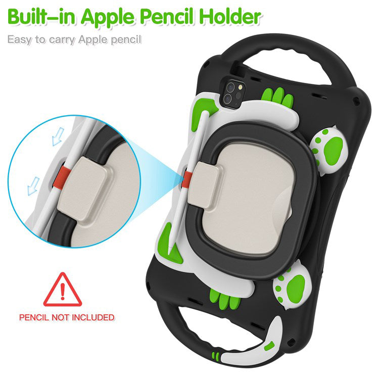 For iPad Air (2022)/(2020)/iPad Pro 11-inch (2021)/(2020)/(2018) PC + Silicone Rotating Kickstand Handle Grip Case Rugged Impact Drop Protection Cover with Pencil Holder