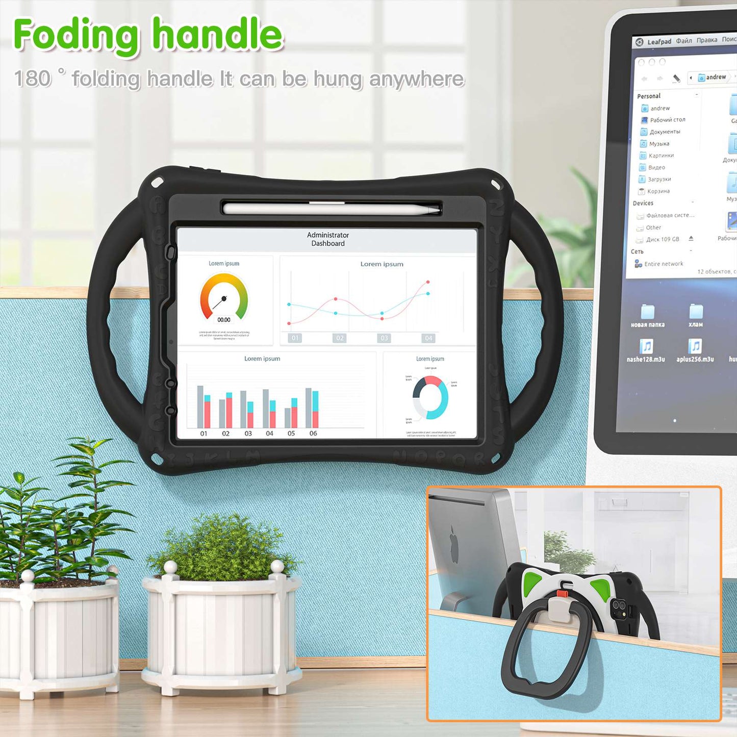For iPad Air (2022)/(2020)/iPad Pro 11-inch (2021)/(2020)/(2018) PC + Silicone Rotating Kickstand Handle Grip Case Rugged Impact Drop Protection Cover with Pencil Holder