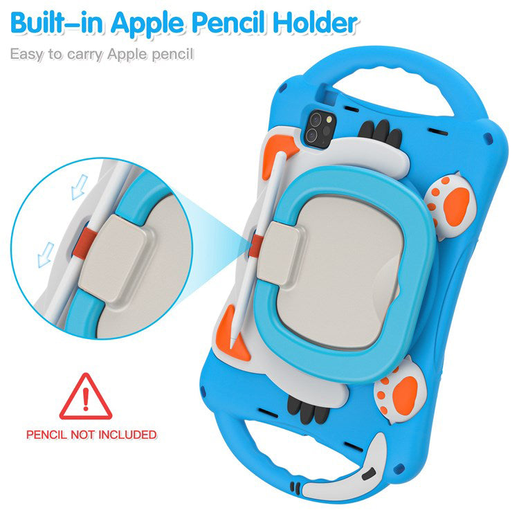 For iPad Air (2022)/(2020)/iPad Pro 11-inch (2021)/(2020)/(2018) PC + Silicone Rotating Kickstand Handle Grip Case Rugged Impact Drop Protection Cover with Pencil Holder