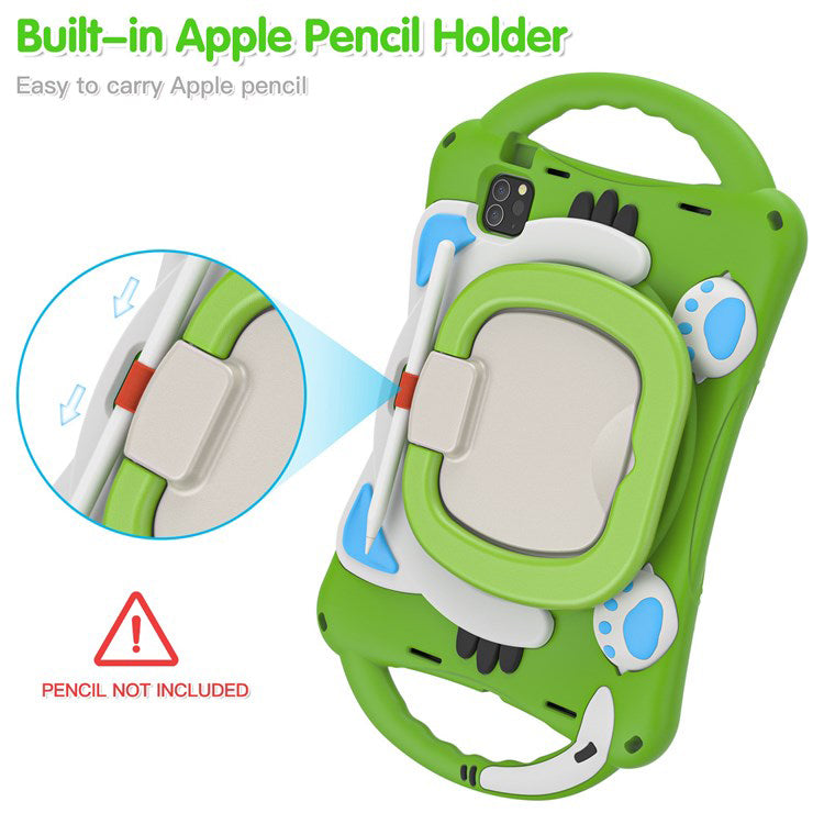 For iPad Air (2022)/(2020)/iPad Pro 11-inch (2021)/(2020)/(2018) PC + Silicone Rotating Kickstand Handle Grip Case Rugged Impact Drop Protection Cover with Pencil Holder