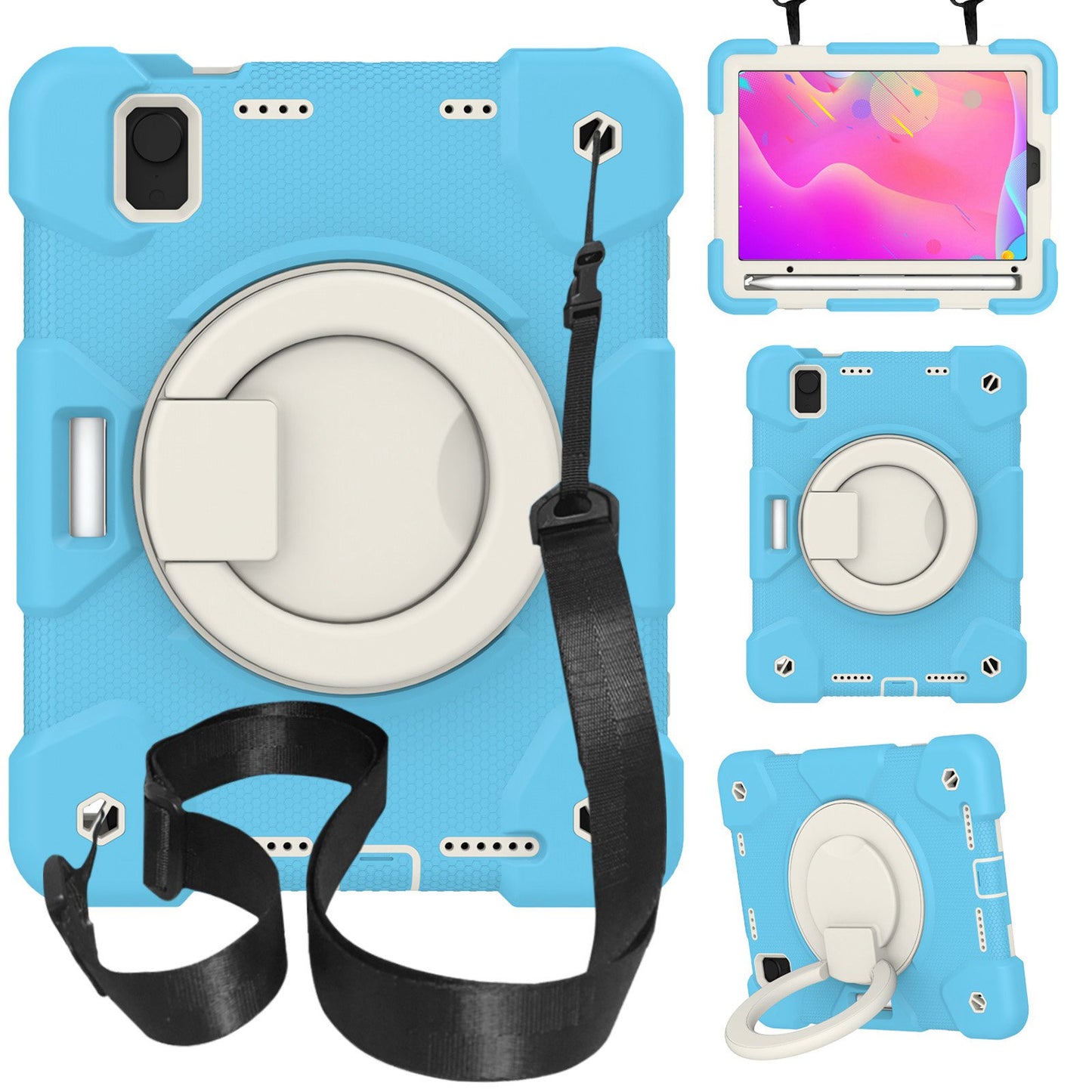 For iPad mini (2021) Case Hard PC + Soft Silicone Shockproof Kickstand Cover with Pencil Holder and Shoulder Strap