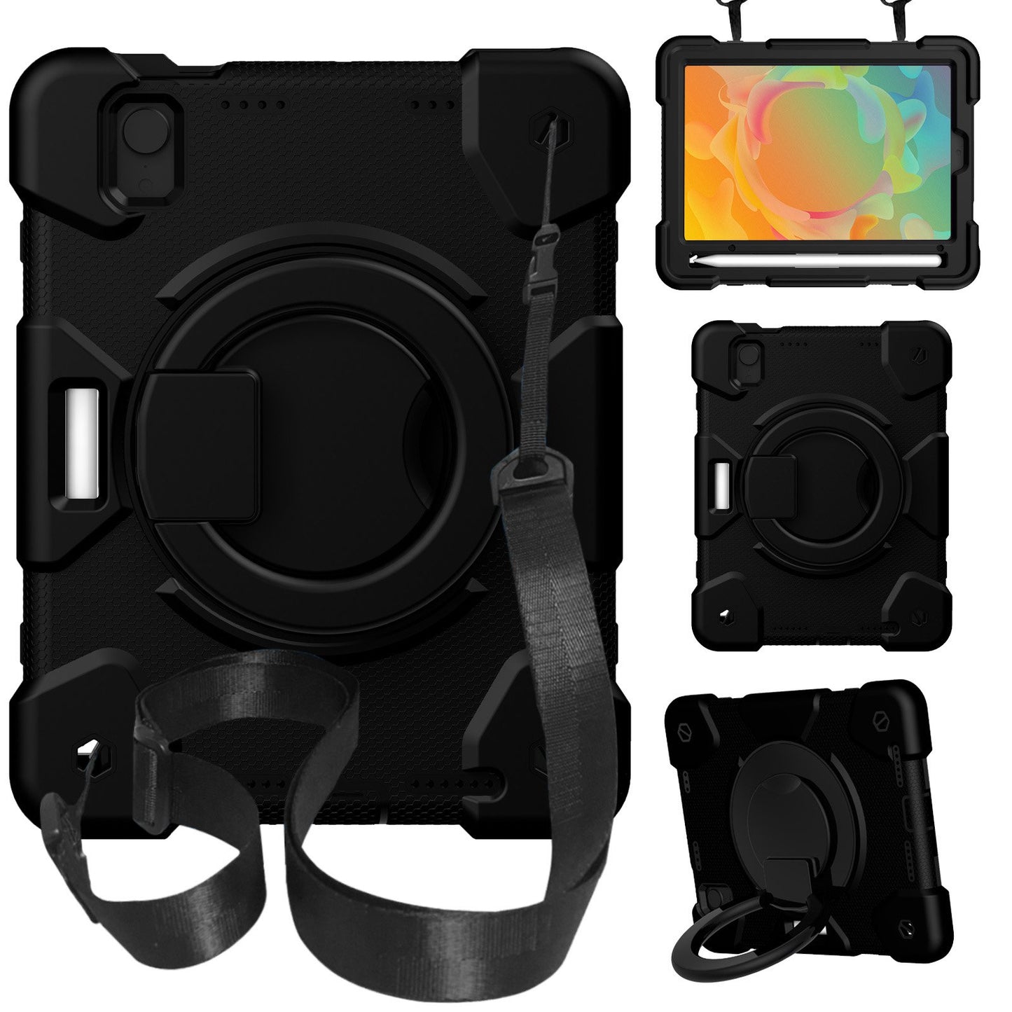 For iPad mini (2021) Case Hard PC + Soft Silicone Shockproof Kickstand Cover with Pencil Holder and Shoulder Strap