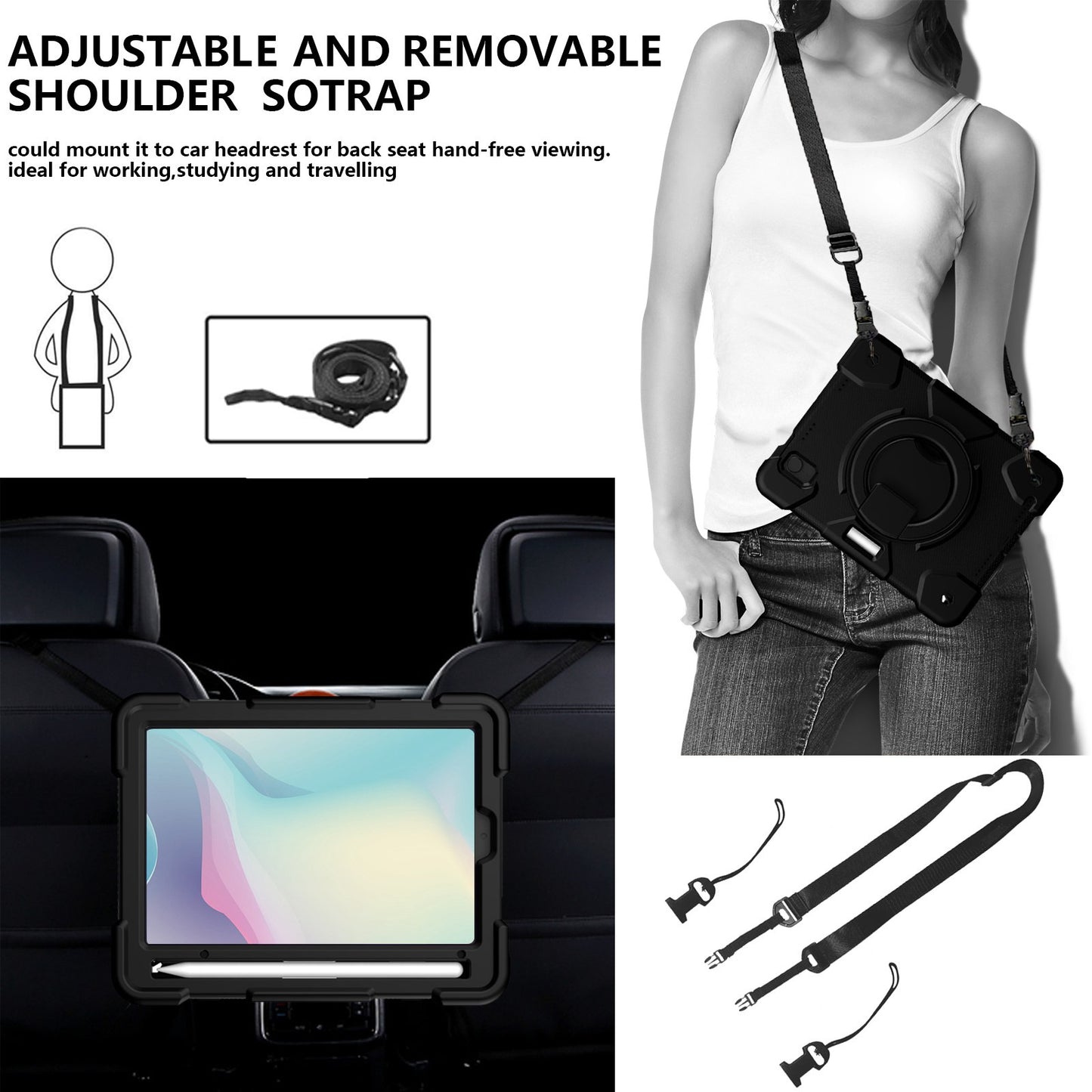 For iPad mini (2021) Case Hard PC + Soft Silicone Shockproof Kickstand Cover with Pencil Holder and Shoulder Strap