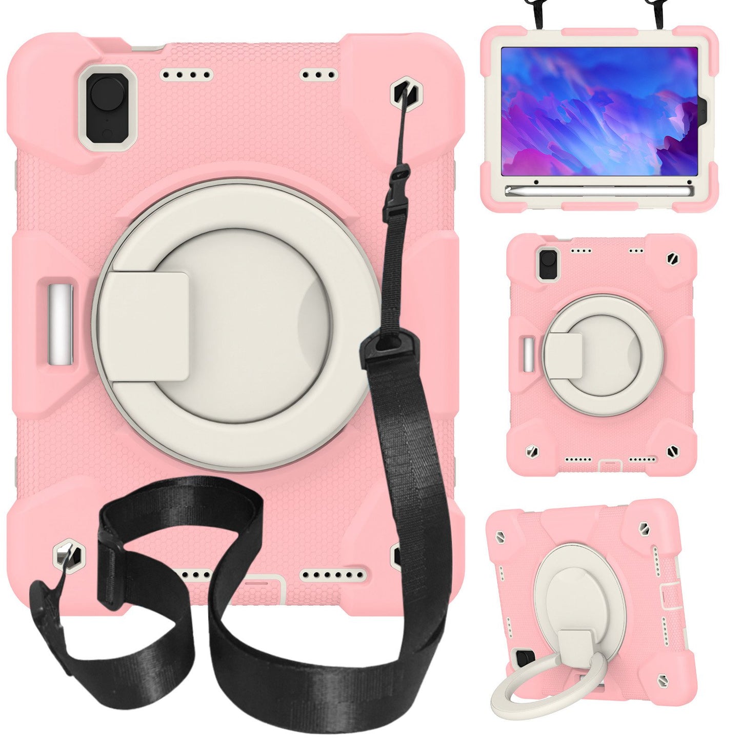 For iPad mini (2021) Case Hard PC + Soft Silicone Shockproof Kickstand Cover with Pencil Holder and Shoulder Strap