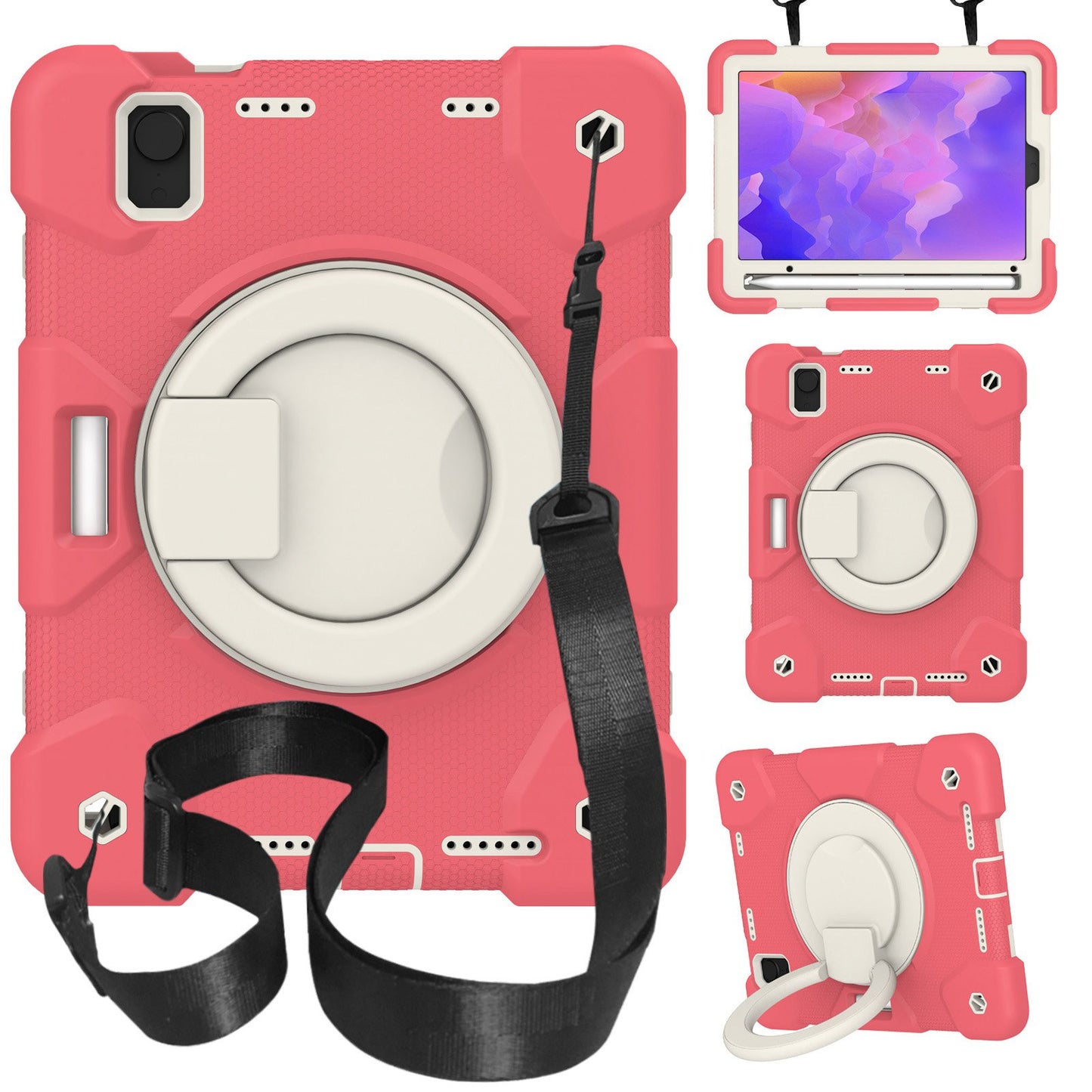 For iPad mini (2021) Case Hard PC + Soft Silicone Shockproof Kickstand Cover with Pencil Holder and Shoulder Strap