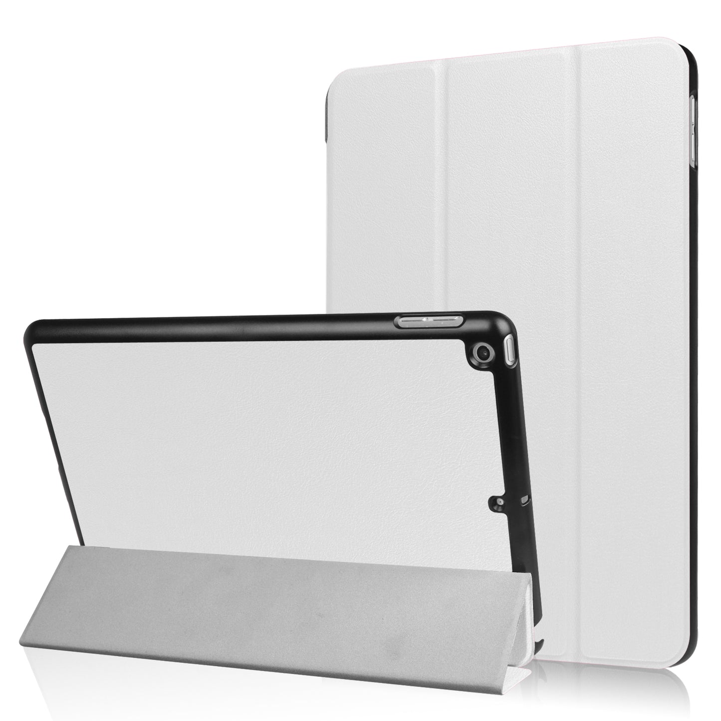 For iPad 9.7 (2018) / 9.7 (2017) Tri-fold Stand Lightweight Full Protection Smart Leather Tablet Case Cover