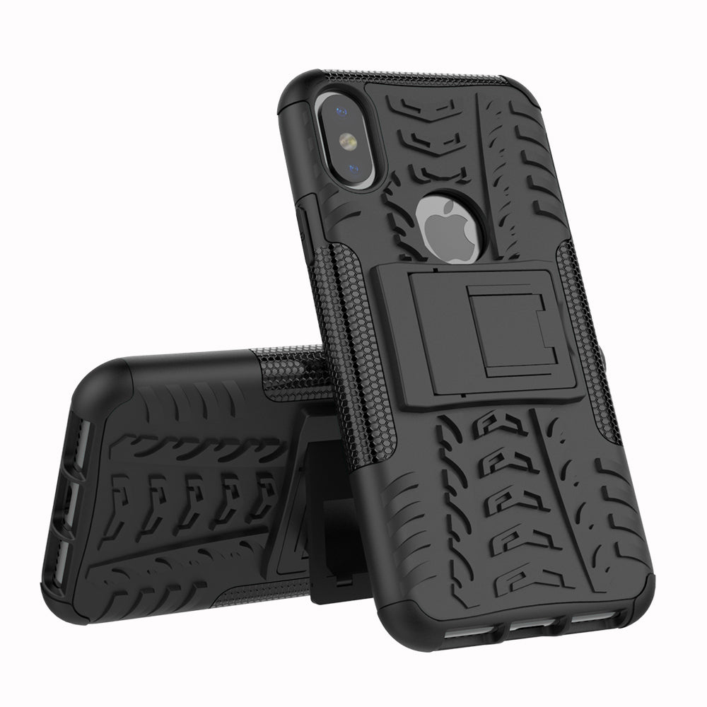 2-in-1 Tyre Pattern Kickstand PC + TPU Hybrid Phone Casing Cover for iPhone X/XS 5.8 inch