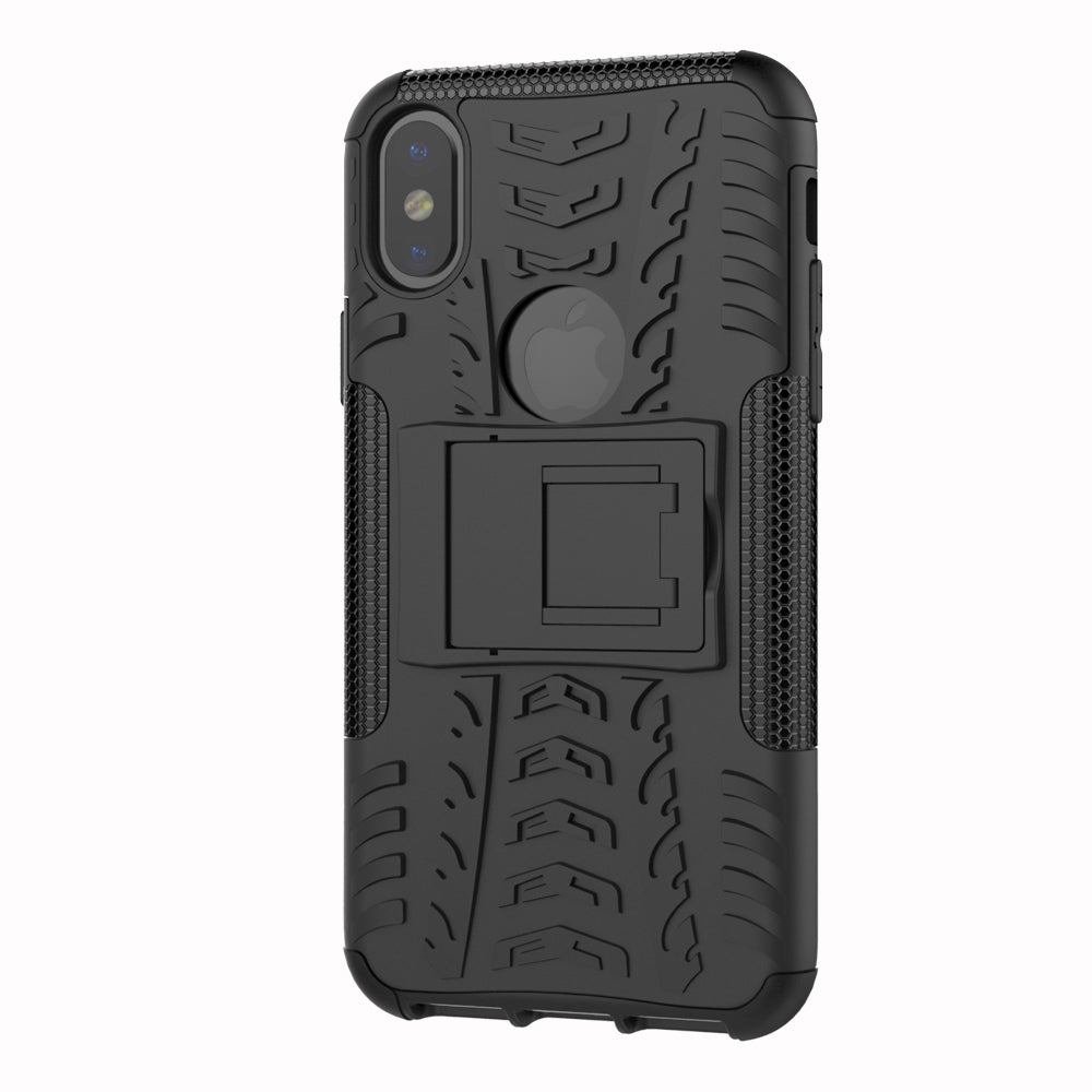 2-in-1 Tyre Pattern Kickstand PC + TPU Hybrid Phone Casing Cover for iPhone X/XS 5.8 inch