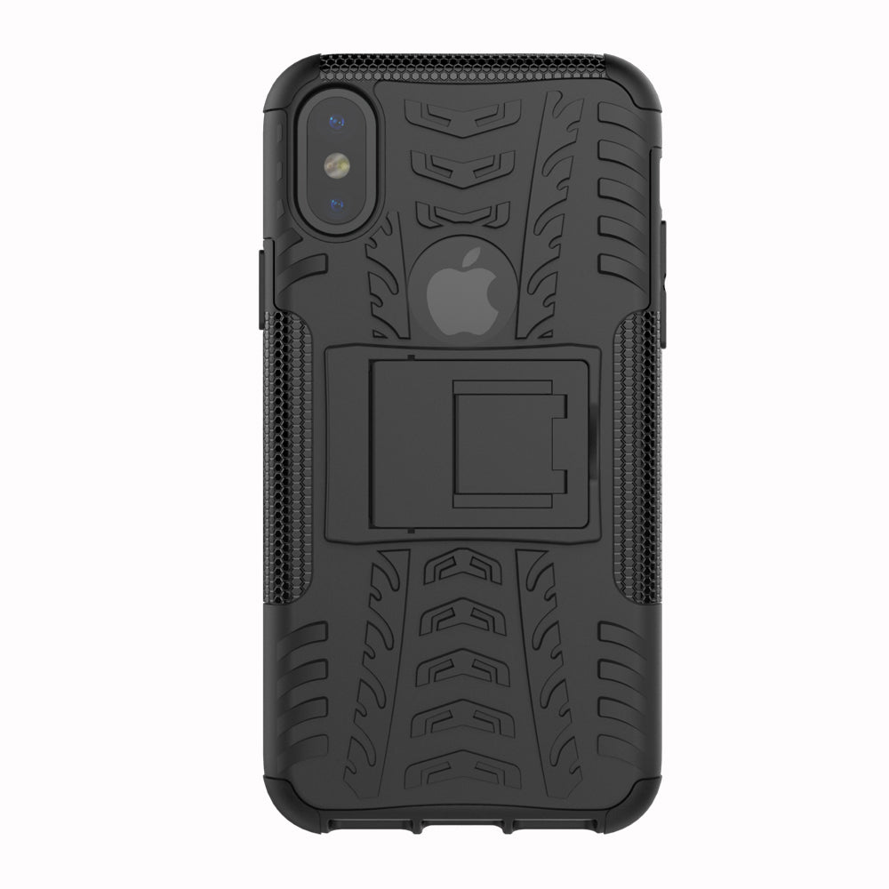 2-in-1 Tyre Pattern Kickstand PC + TPU Hybrid Phone Casing Cover for iPhone X/XS 5.8 inch