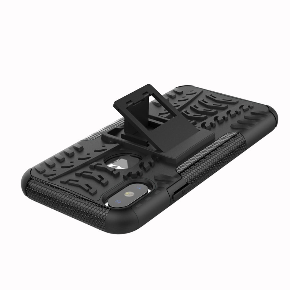2-in-1 Tyre Pattern Kickstand PC + TPU Hybrid Phone Casing Cover for iPhone X/XS 5.8 inch