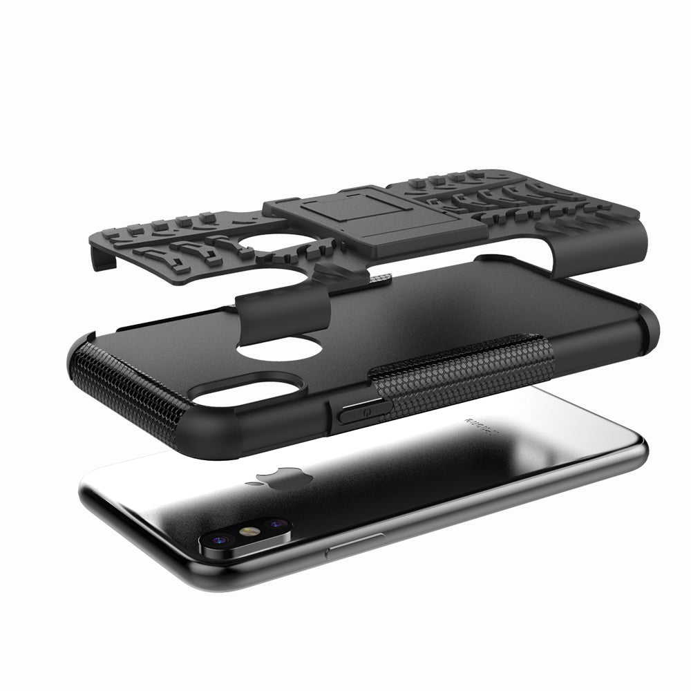 2-in-1 Tyre Pattern Kickstand PC + TPU Hybrid Phone Casing Cover for iPhone X/XS 5.8 inch