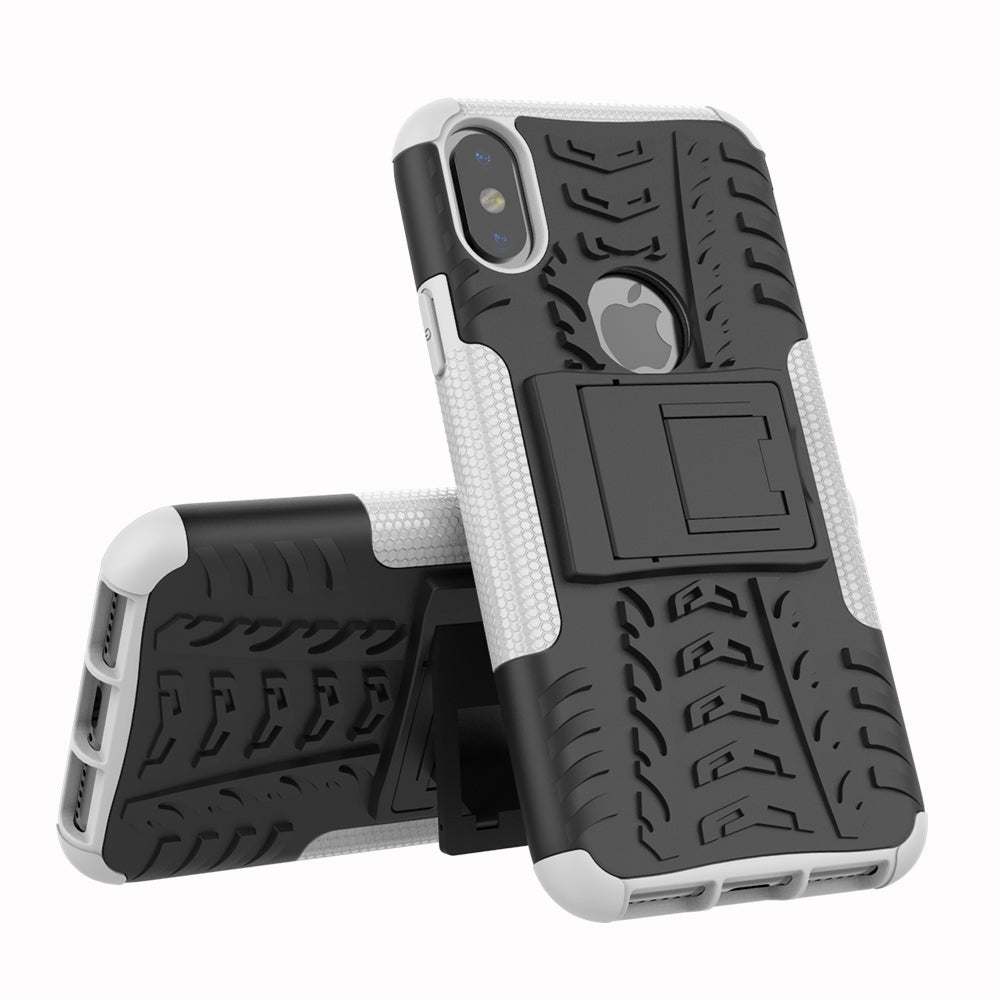 2-in-1 Tyre Pattern Kickstand PC + TPU Hybrid Phone Casing Cover for iPhone X/XS 5.8 inch