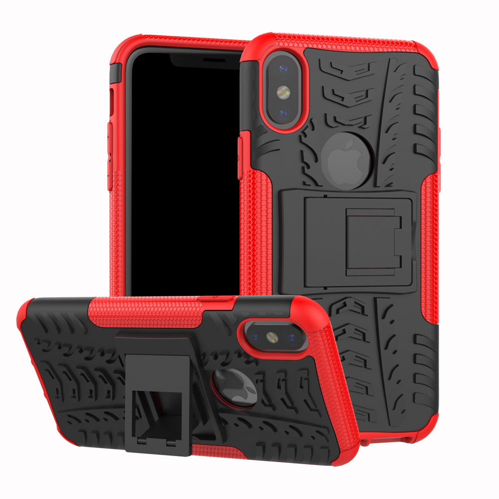 2-in-1 Tyre Pattern Kickstand PC + TPU Hybrid Phone Casing Cover for iPhone X/XS 5.8 inch