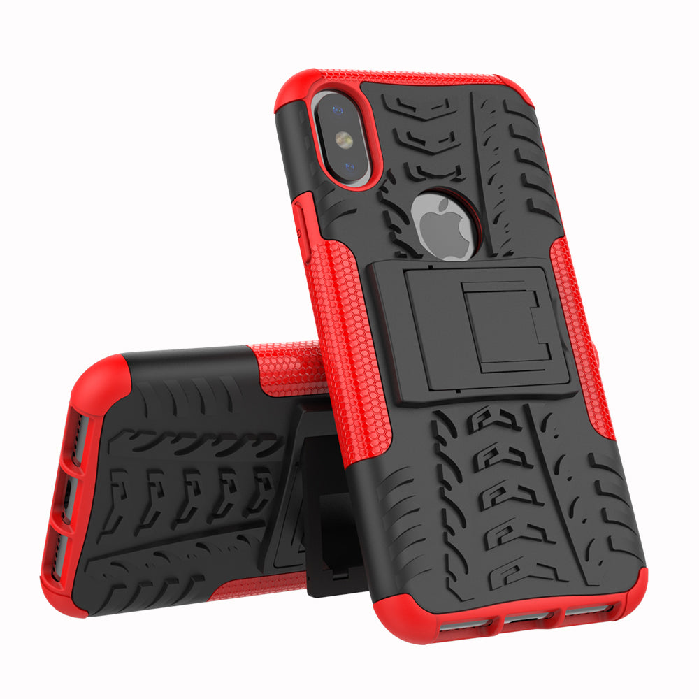2-in-1 Tyre Pattern Kickstand PC + TPU Hybrid Phone Casing Cover for iPhone X/XS 5.8 inch