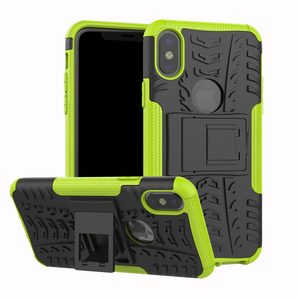 2-in-1 Tyre Pattern Kickstand PC + TPU Hybrid Phone Casing Cover for iPhone X/XS 5.8 inch