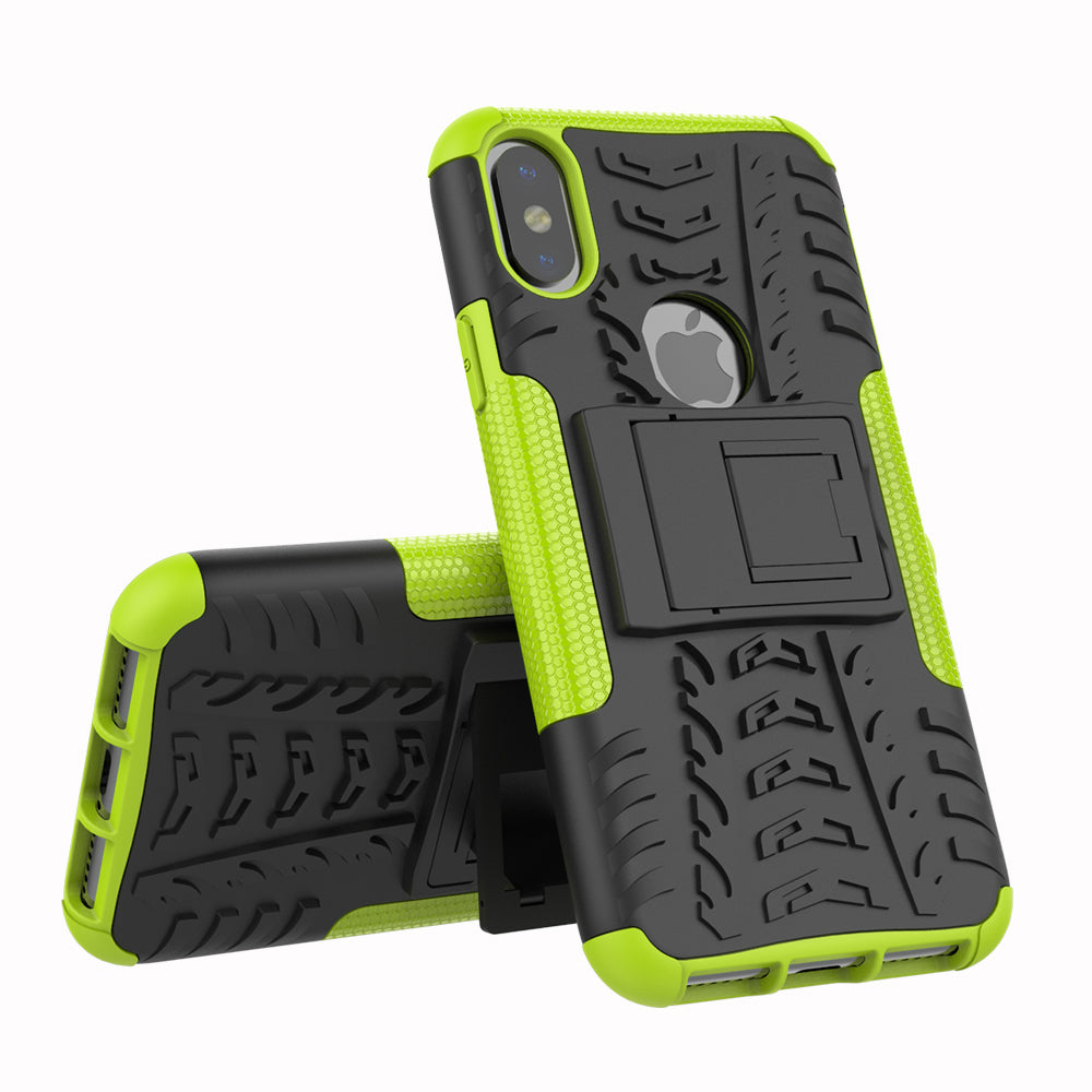 2-in-1 Tyre Pattern Kickstand PC + TPU Hybrid Phone Casing Cover for iPhone X/XS 5.8 inch