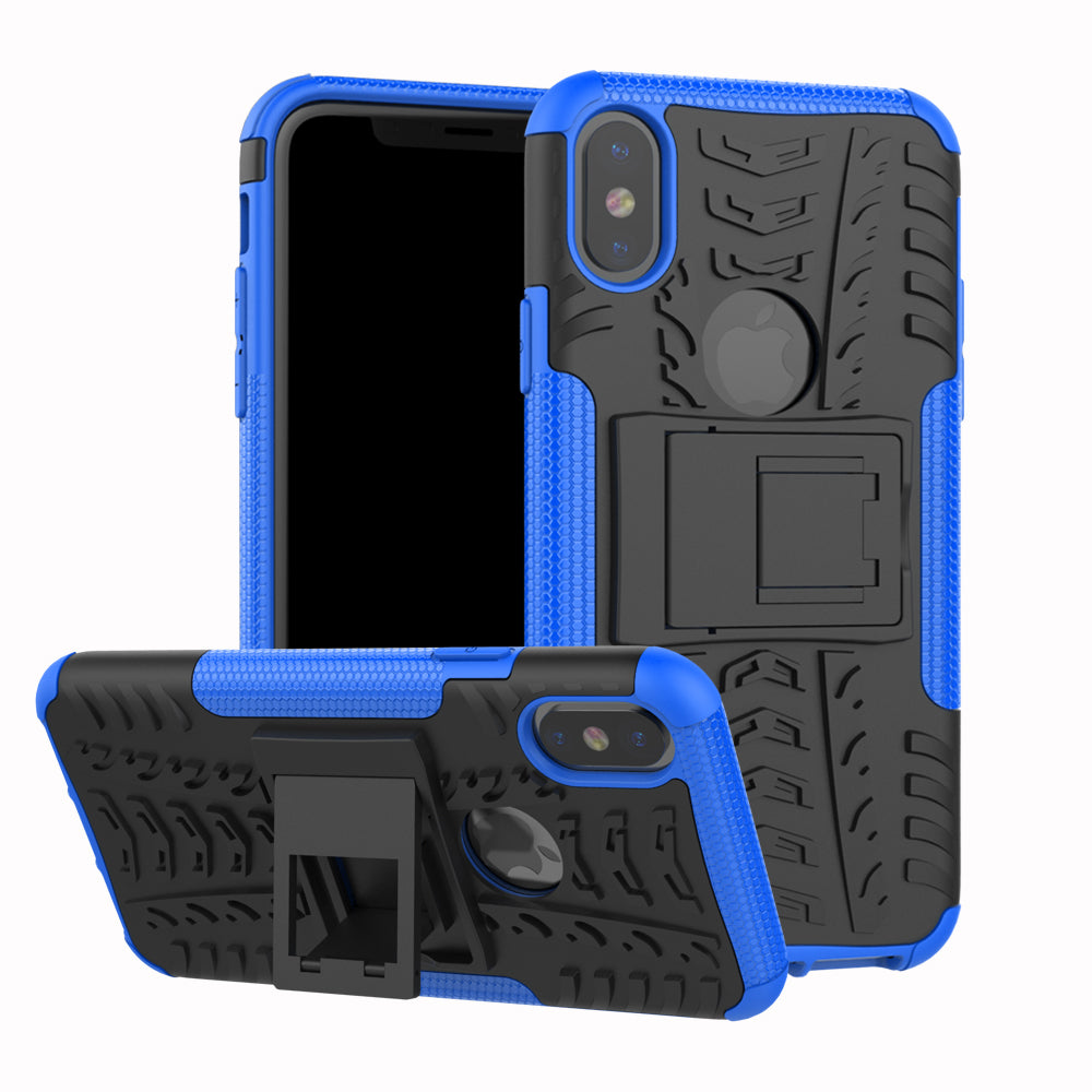 2-in-1 Tyre Pattern Kickstand PC + TPU Hybrid Phone Casing Cover for iPhone X/XS 5.8 inch