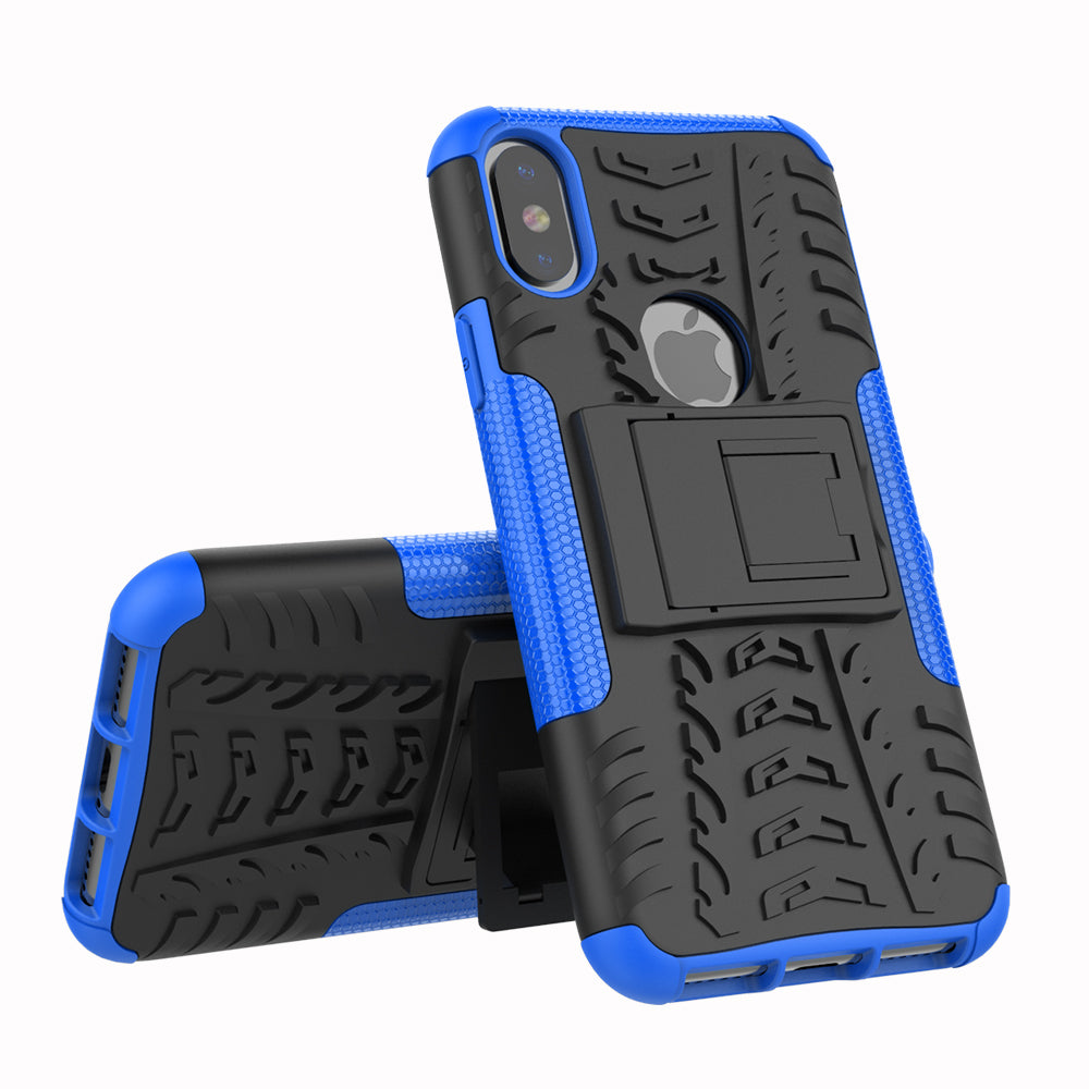 2-in-1 Tyre Pattern Kickstand PC + TPU Hybrid Phone Casing Cover for iPhone X/XS 5.8 inch