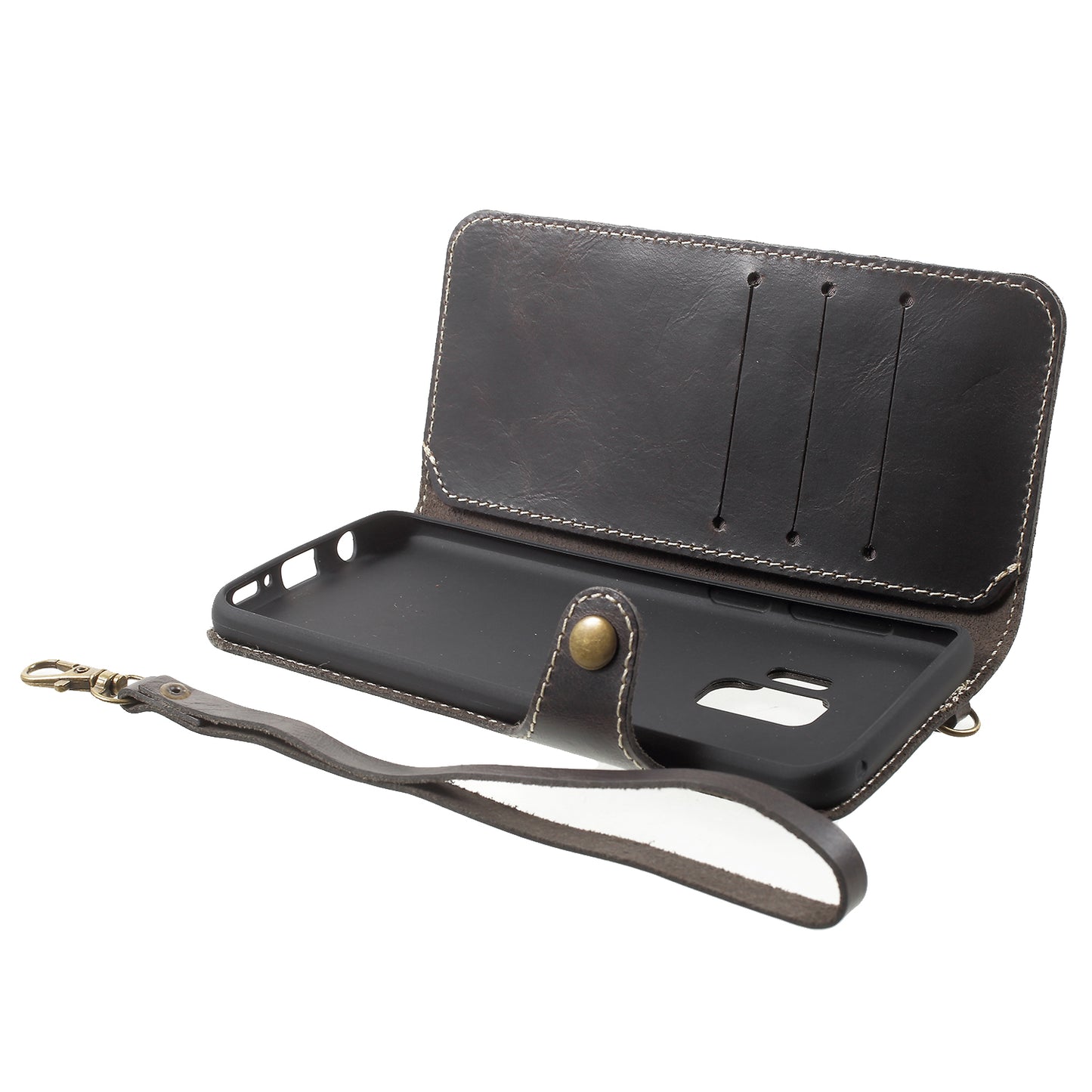 Retro Style Oil Wax Genuine Leather Cover for Samsung Galaxy S9 G960 with Folio Wallet Design