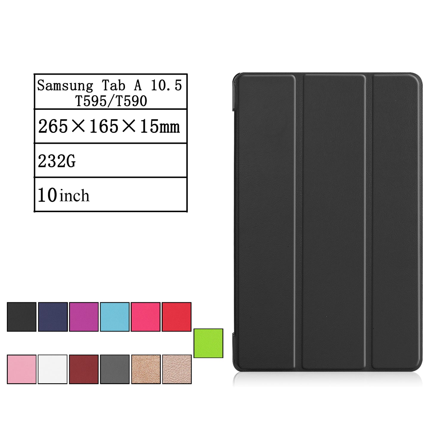 Tri-fold Stand PU Leather Smart Case for Samsung Galaxy Tab A 10.5 T595/T590