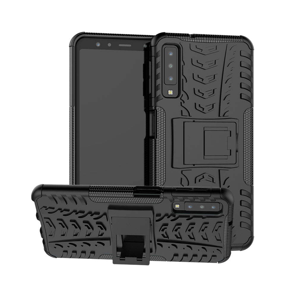 2-in-1 Tyre Pattern PC + TPU Hybrid Case with Kickstand for Samsung Galaxy A7 (2018) A750