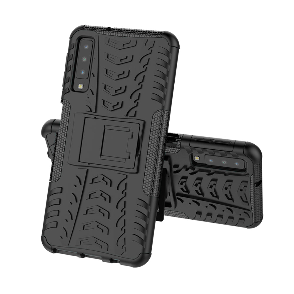 2-in-1 Tyre Pattern PC + TPU Hybrid Case with Kickstand for Samsung Galaxy A7 (2018) A750