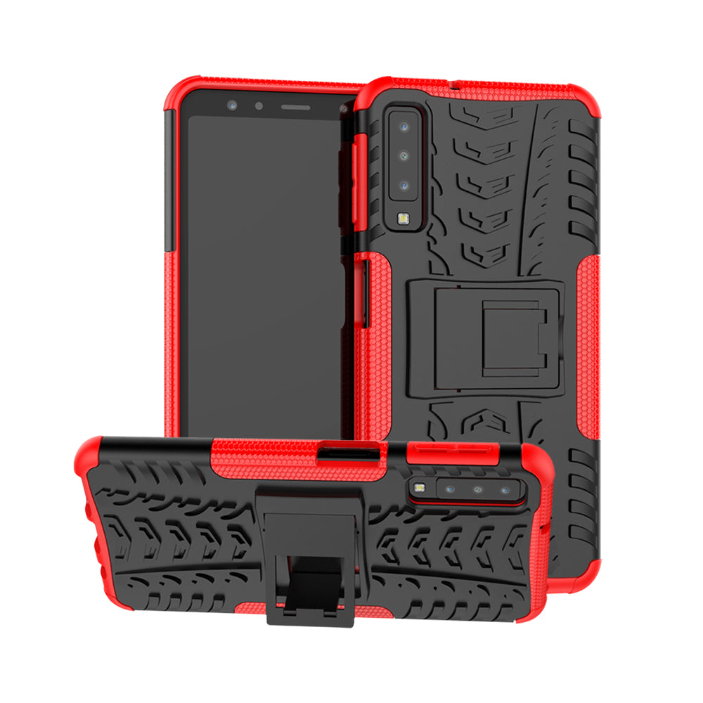 2-in-1 Tyre Pattern PC + TPU Hybrid Case with Kickstand for Samsung Galaxy A7 (2018) A750