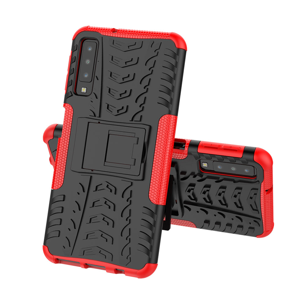 2-in-1 Tyre Pattern PC + TPU Hybrid Case with Kickstand for Samsung Galaxy A7 (2018) A750