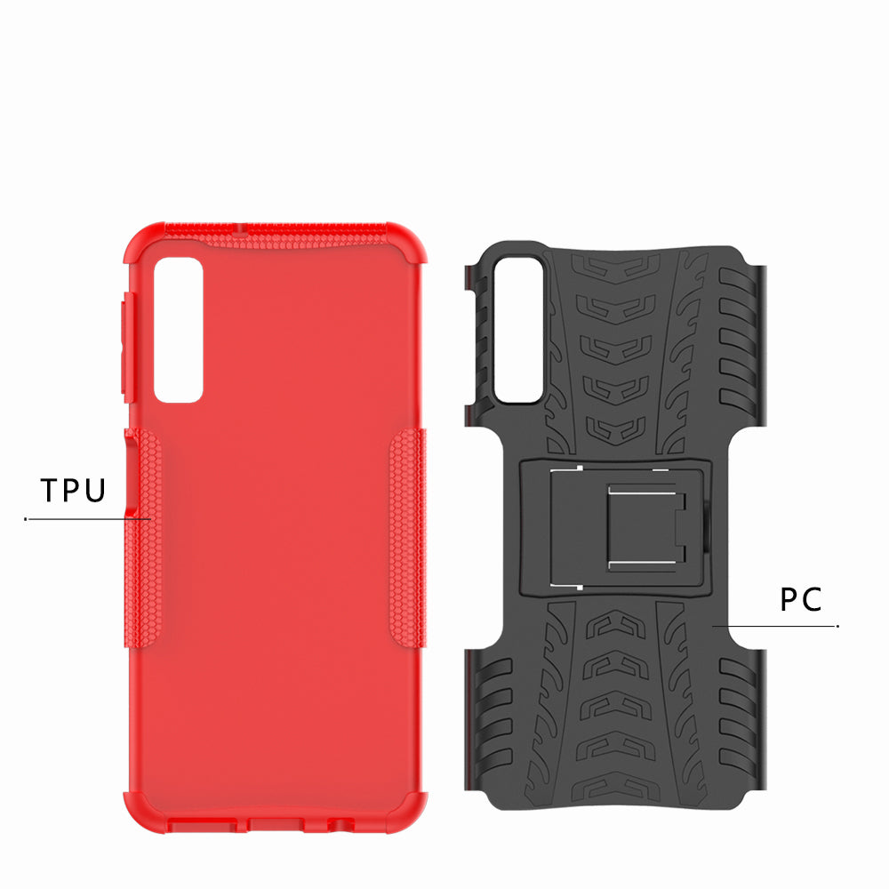 2-in-1 Tyre Pattern PC + TPU Hybrid Case with Kickstand for Samsung Galaxy A7 (2018) A750