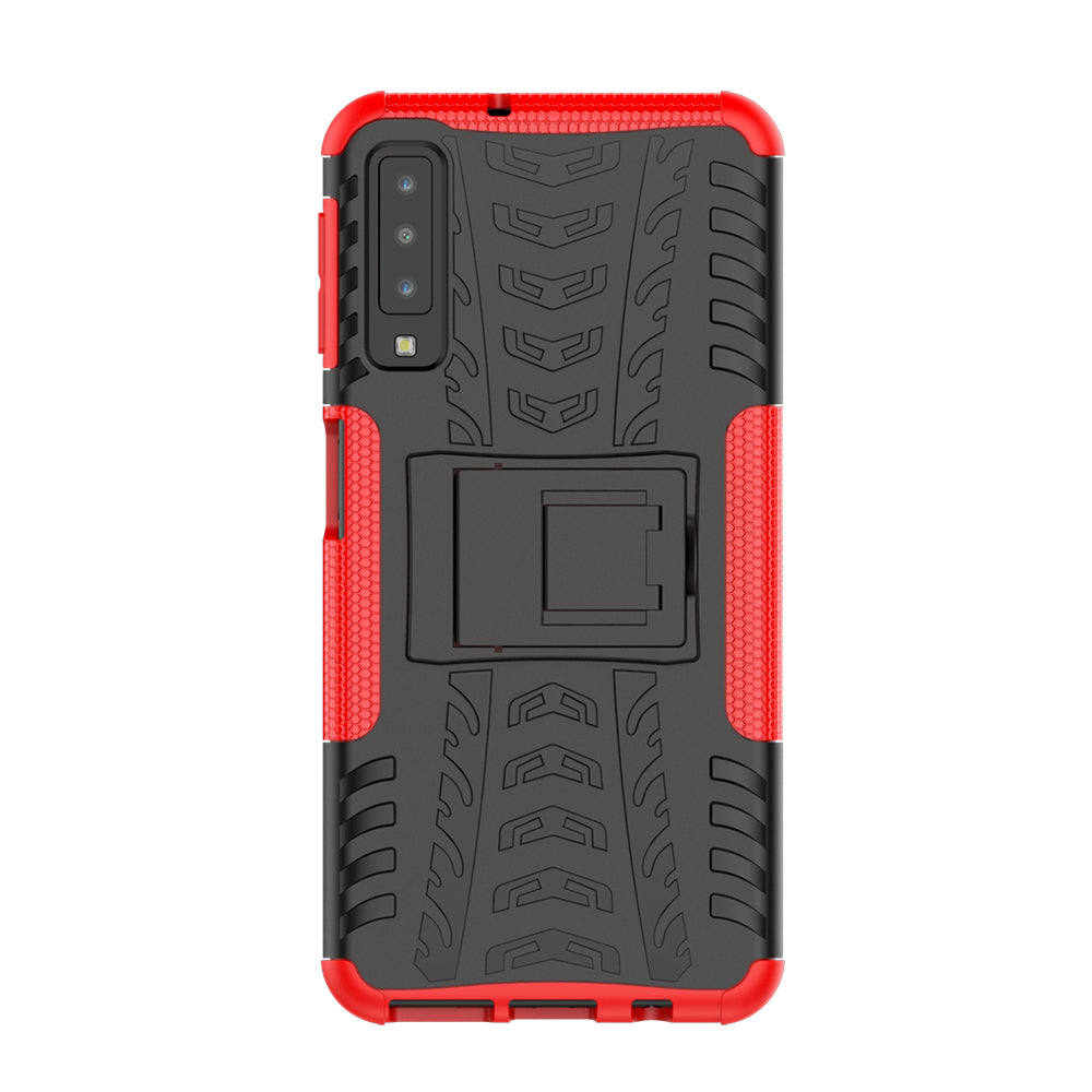 2-in-1 Tyre Pattern PC + TPU Hybrid Case with Kickstand for Samsung Galaxy A7 (2018) A750